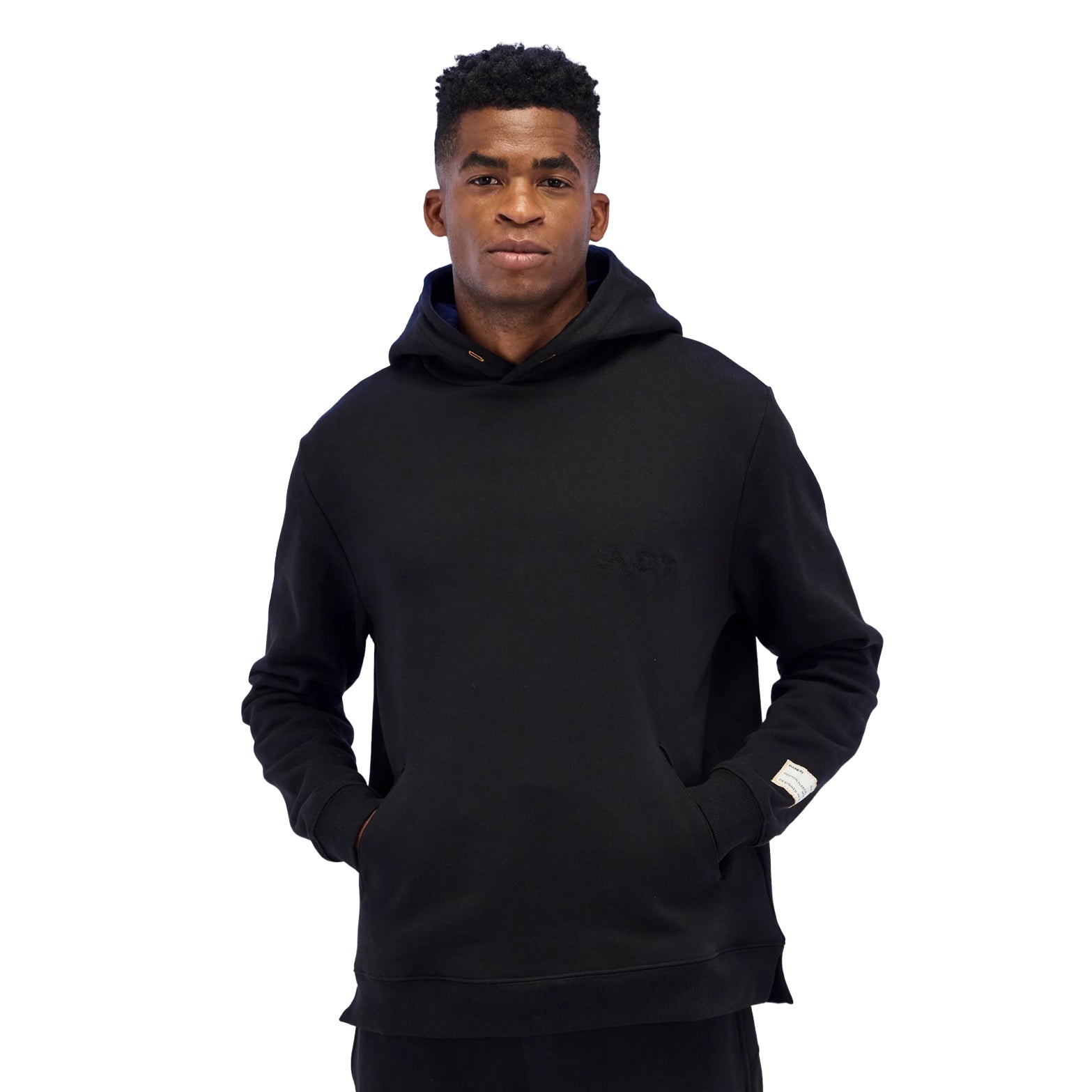 Bandit Classic Hoodie front view on model showing 100% combed cotton construction and embroidered chest logo