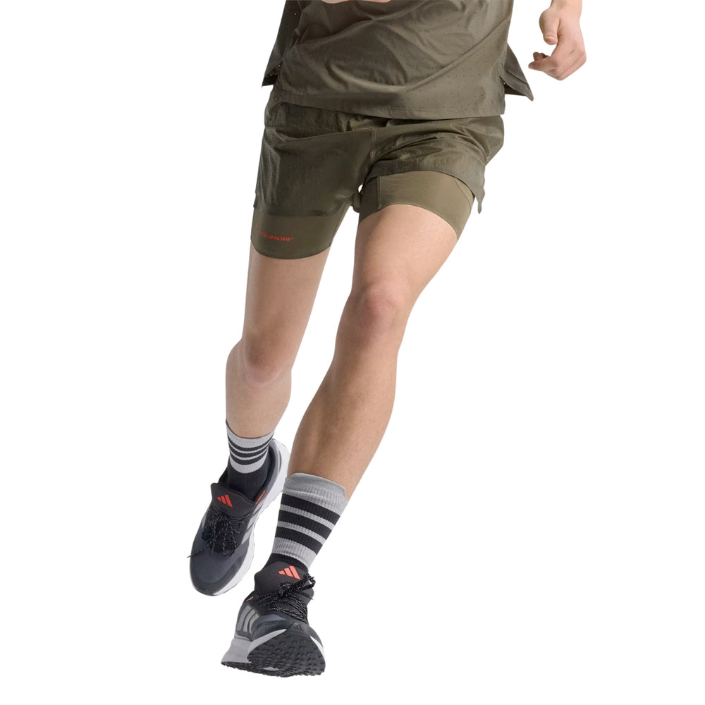 Men's Adi365 H.Koumori Running 2 in 1 Shorts Olive Strata - Achilles Heel