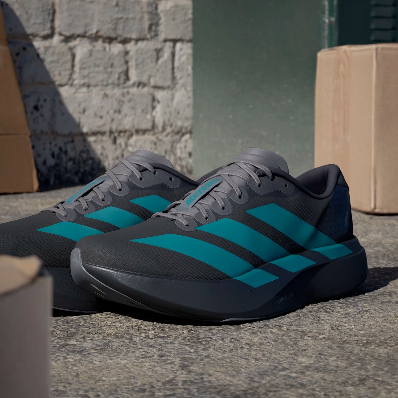Men's Adizero EVO SL Running Shoes Core Black / Pure Teal / Grey Four - Achilles Heel