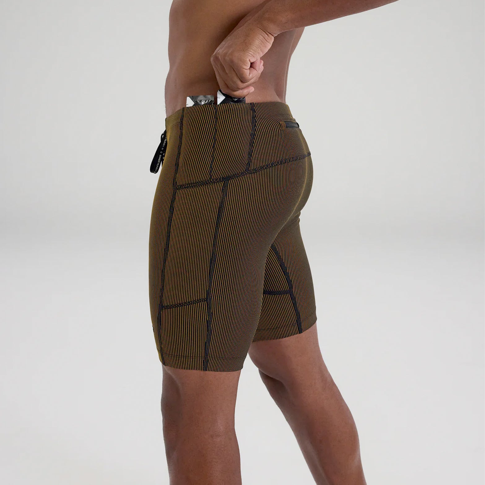 Men's Striped Cadence 7 Pocket Half Tights Black / Dijon - Achilles Heel