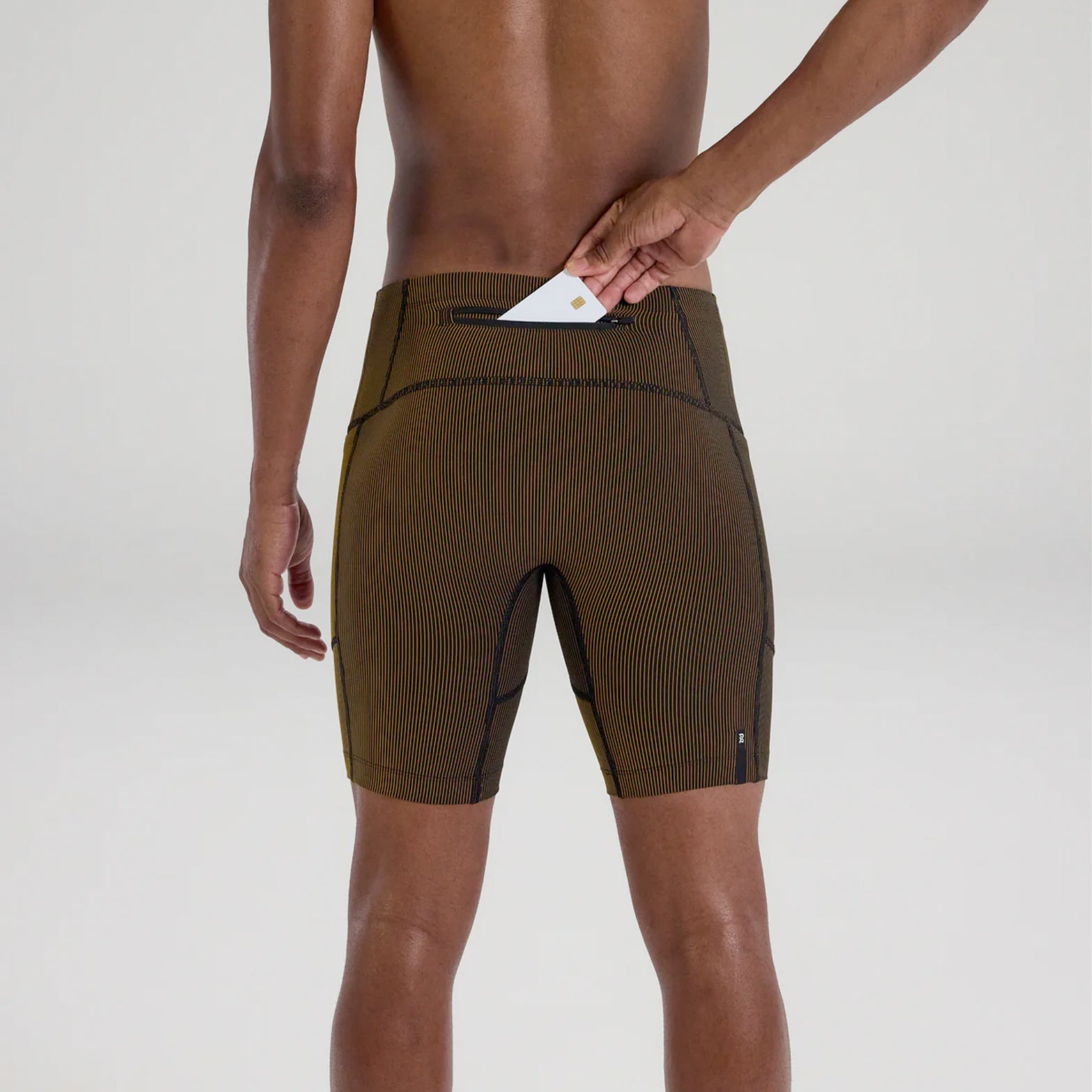 Men's Striped Cadence 7 Pocket Half Tights Black / Dijon - Achilles Heel
