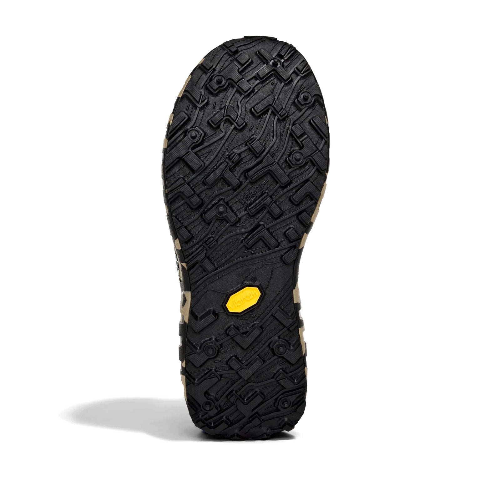 Men's norda 001A Trail Running Shoes Abyss sole view displaying Vibram Mega Grip rubber and Canadian Shield-inspired soleplate design