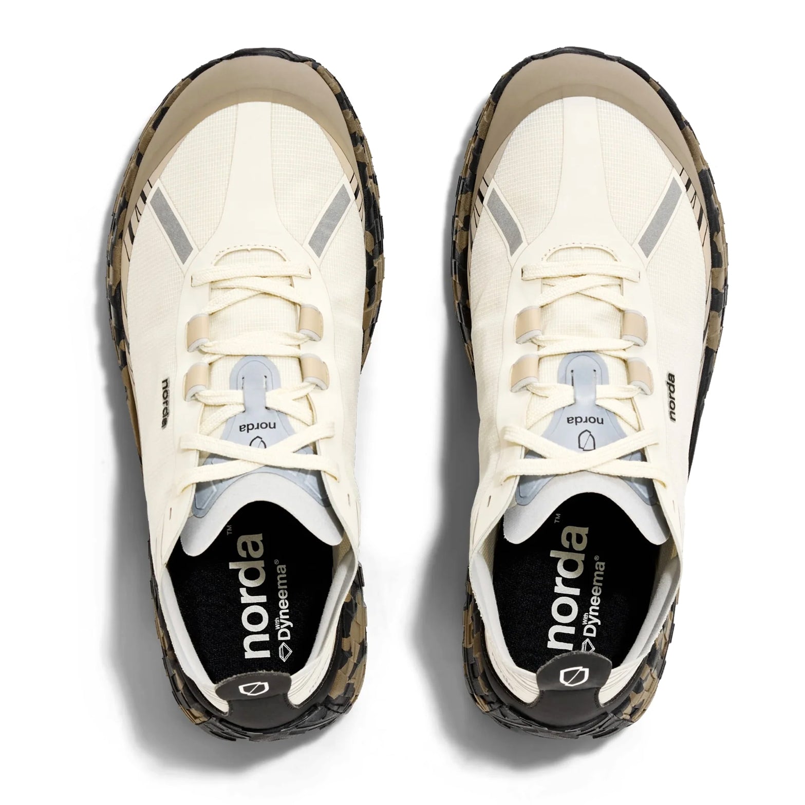 Men's norda 001A Trail Running Shoes Abyss pair top view showing seamless bio-circular Dyneema upper construction and norda x Dyneema laces