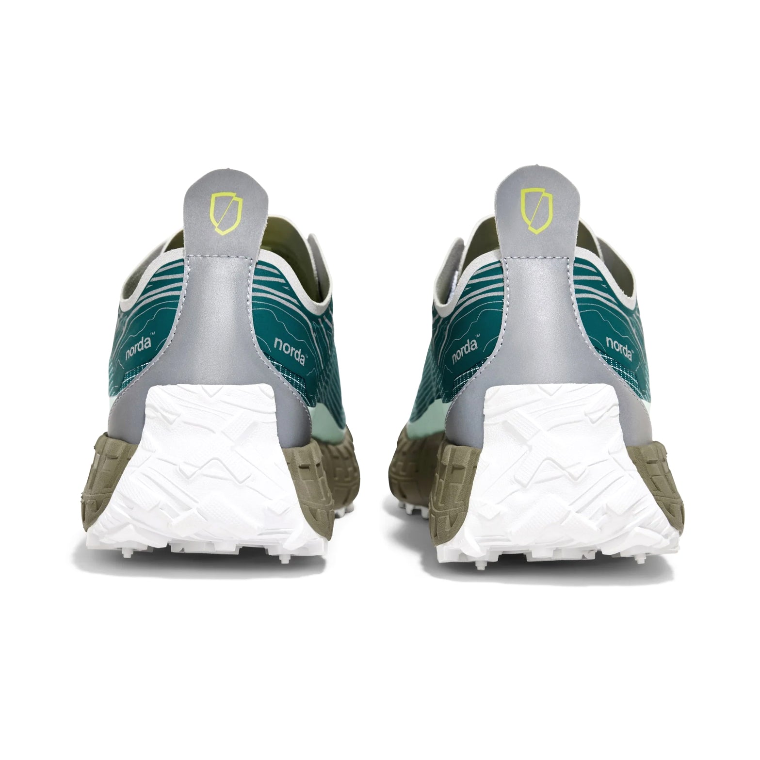 Men's norda 001A Trail Running Shoes Horizon pair heel view showing Arnitel TPEE midsole and norda Lock System sock gusset construction