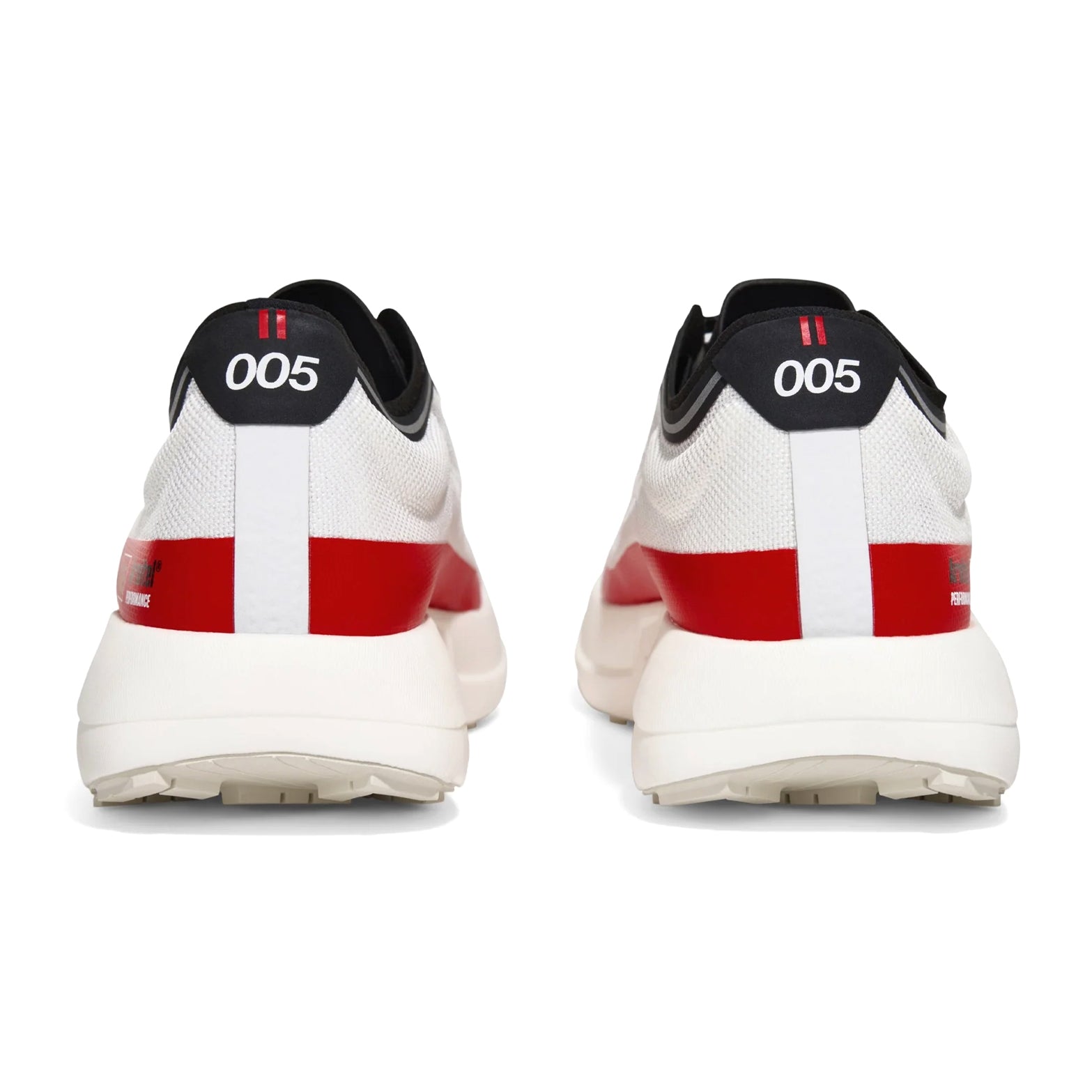 Men's norda 005 Trail Running Shoes Laser heel view showing pure Arnitel TPEE midsole with 7mm drop and 005 Fit-Lock System for unwavering stability during trail racing