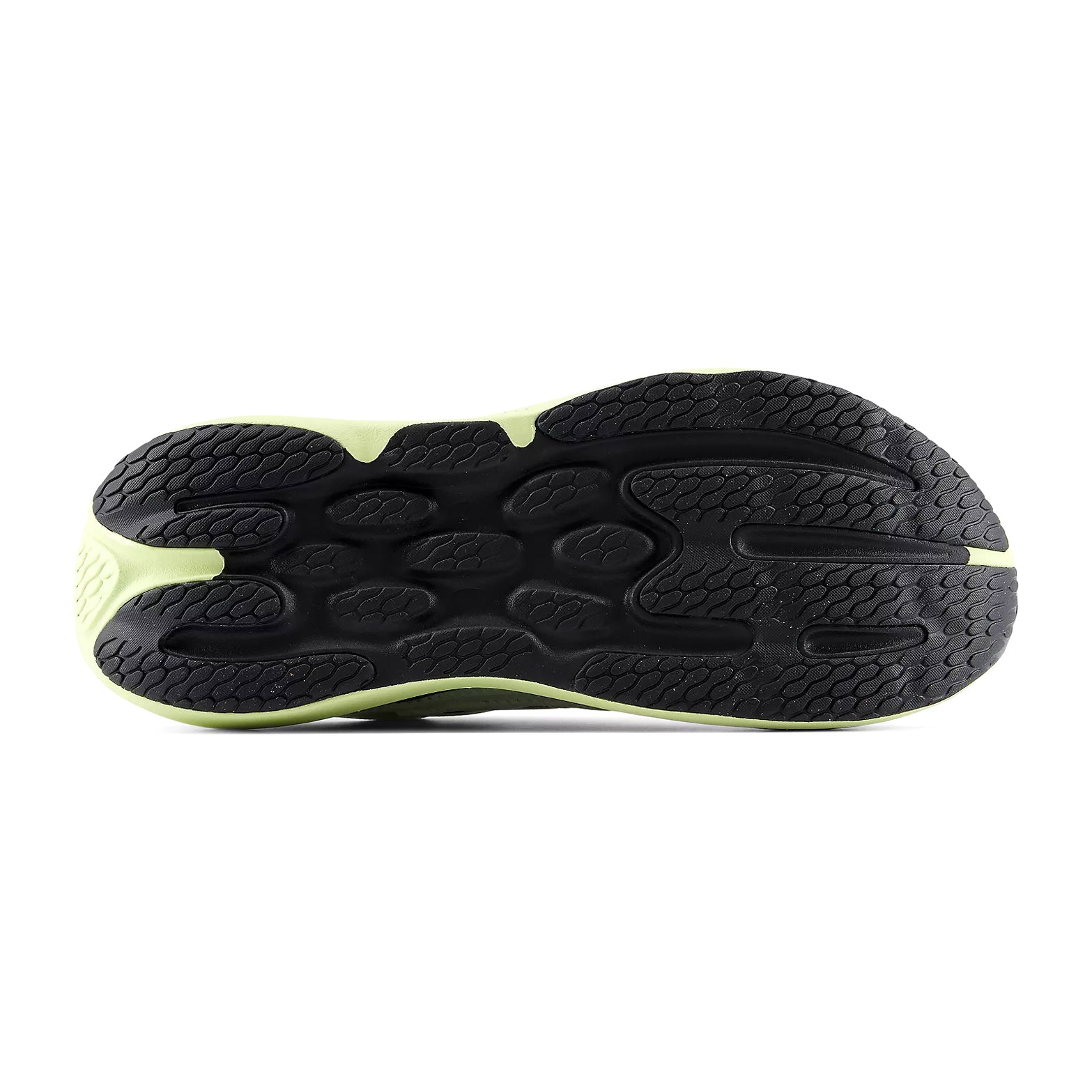 Men's New Balance 1080v15 Running Shoes Pistachio Butter Black sole view displaying rubber outsole for reliable road traction and durability during daily training miles