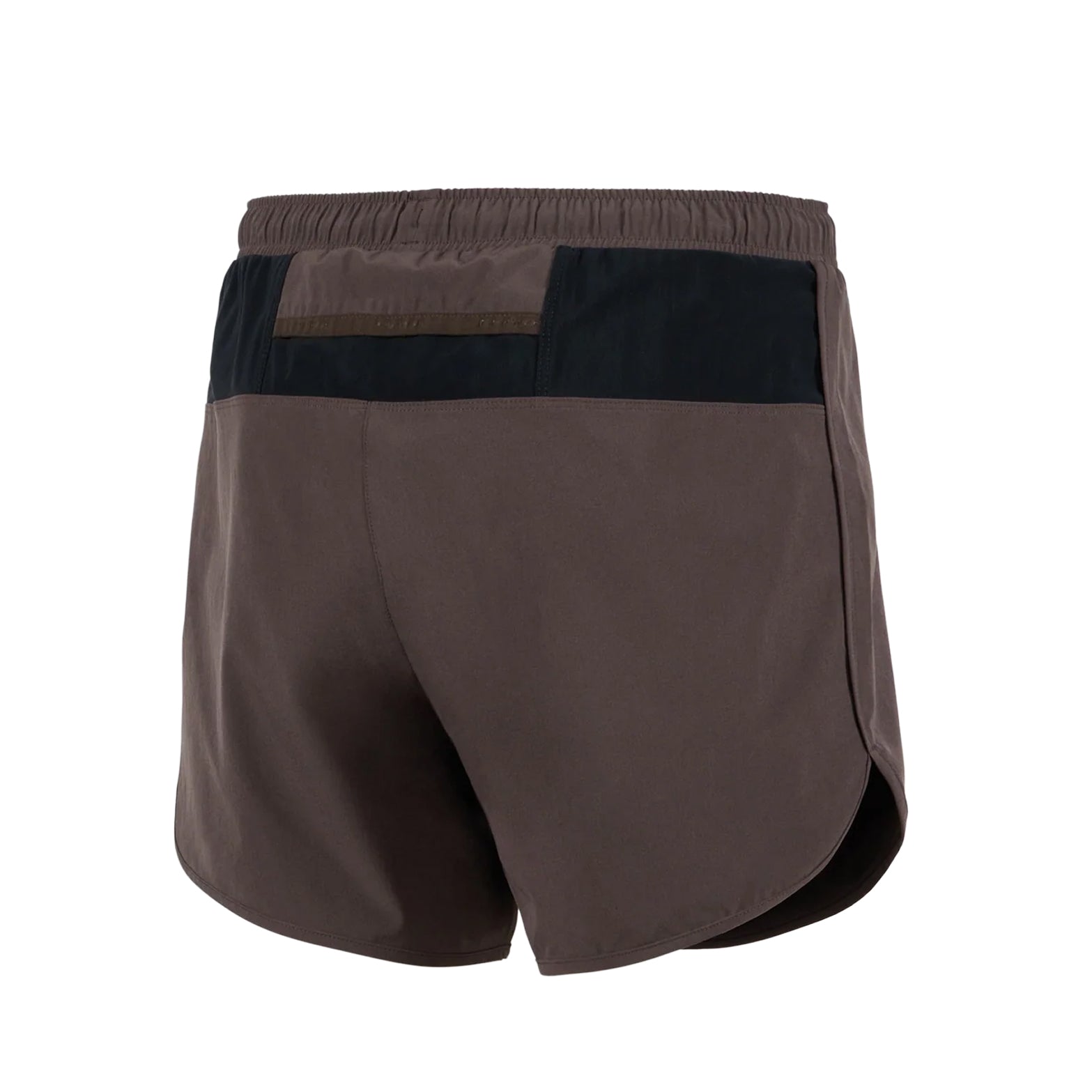 District Vision Men's 5 Inch Training Shorts Dark Taupe back view showing secure rear zip pocket and Japanese woven drawcords with moisture and odour control construction
