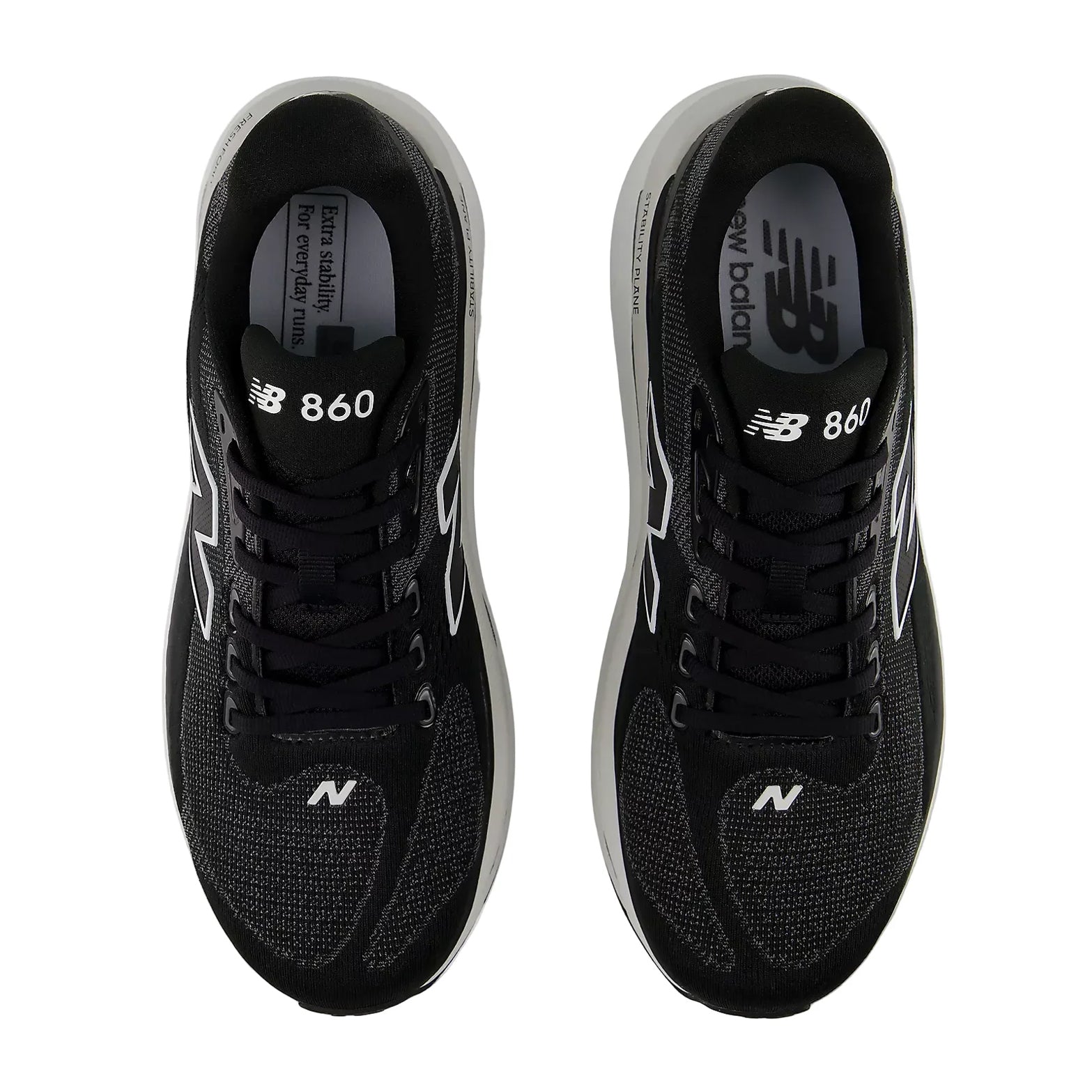 Men's New Balance 860v15 Running Shoes Black White top view showing synthetic upper construction with breathable design for daily training