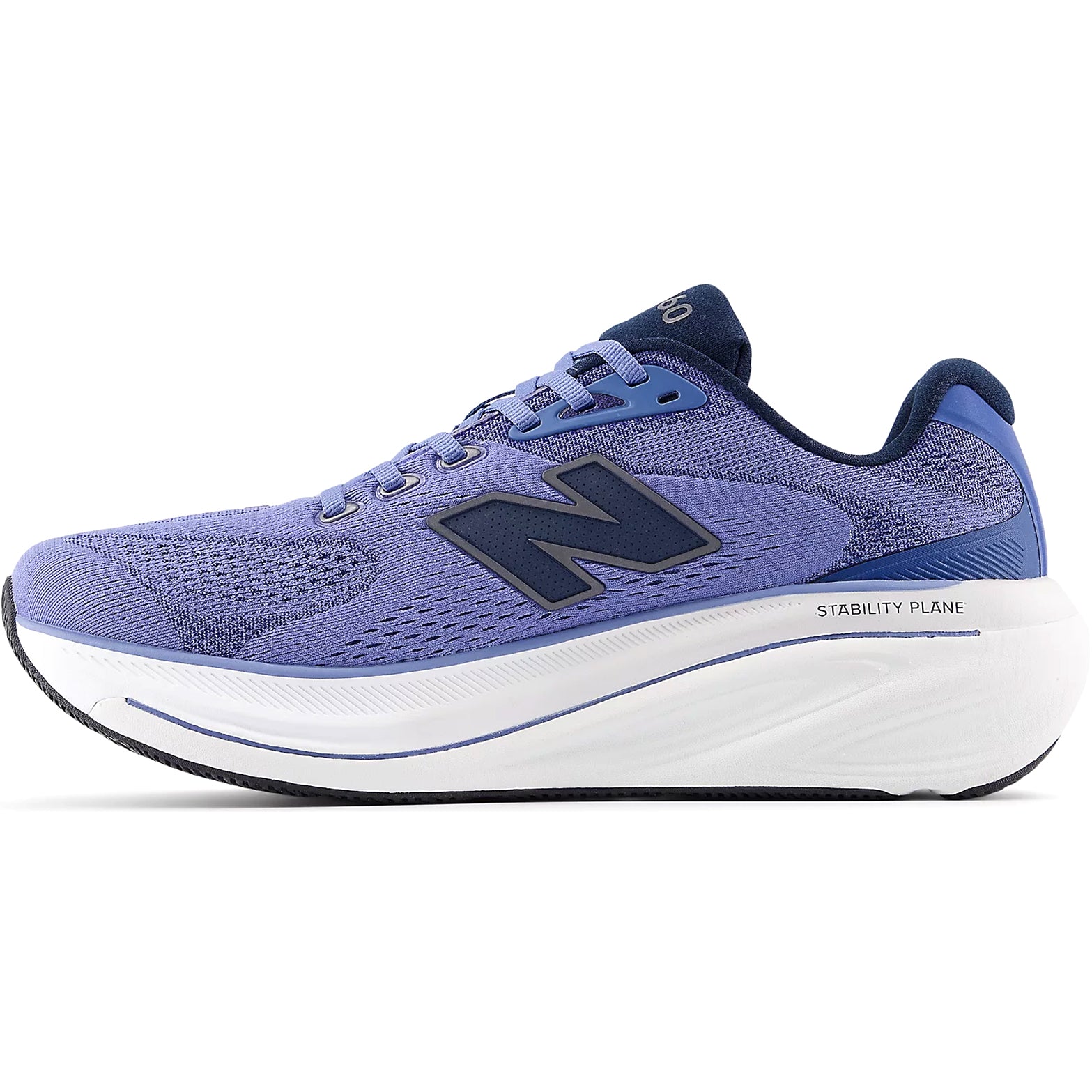 New Balance 860v15 Wide Fit men's running shoe in Fairweather Blue / NB Navy — inner view showing fairweather blue synthetic upper, NB navy medial post Stability Plane construction and Fresh Foam X midsole