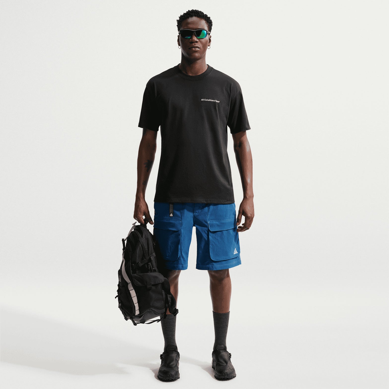 Men's Nike ACG Dri-FIT T-Shirt Black full body front view on male model showing comfortable relaxed fit for all-day wear