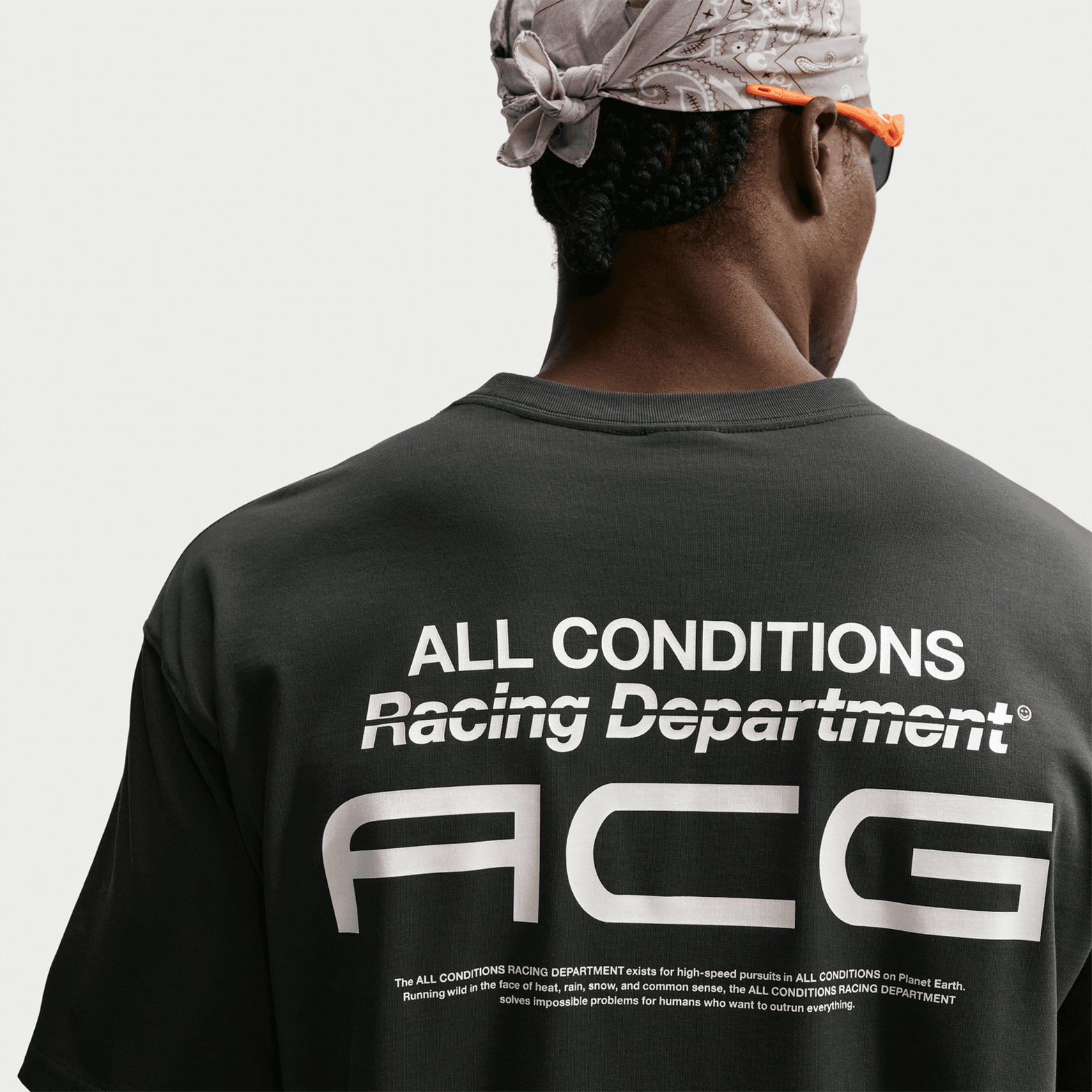 Men's Nike ACG Dri-FIT Tee Dark Smoke Grey back product view showing relaxed fit cotton-polyester blend with smooth Dri-FIT construction for comfortable everyday wear