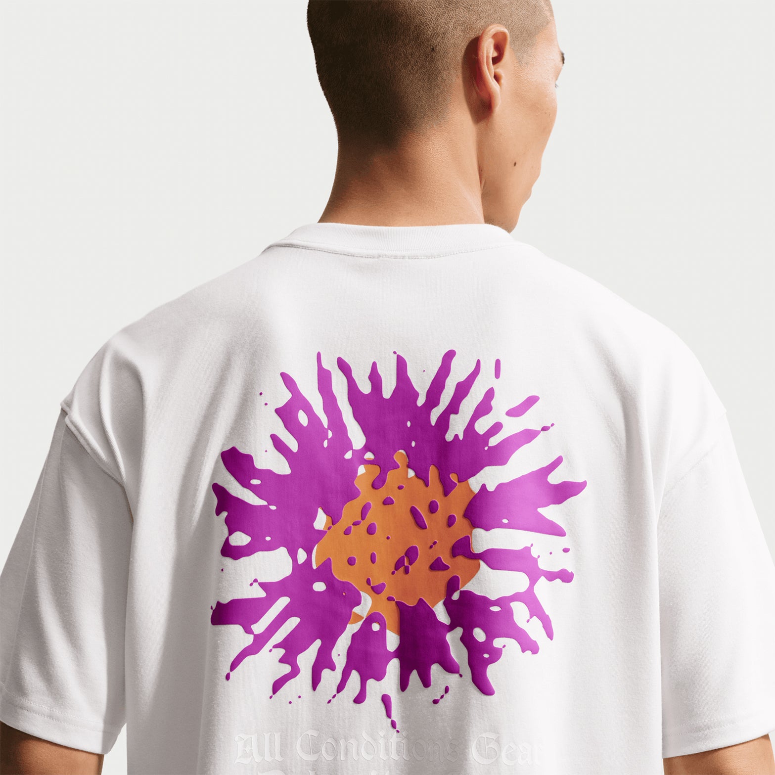 Men's Nike ACG Dri-FIT Tee Phantom back view showing flower print graphic with breathable construction and quick-dry Dri-FIT technology for all-conditions wear