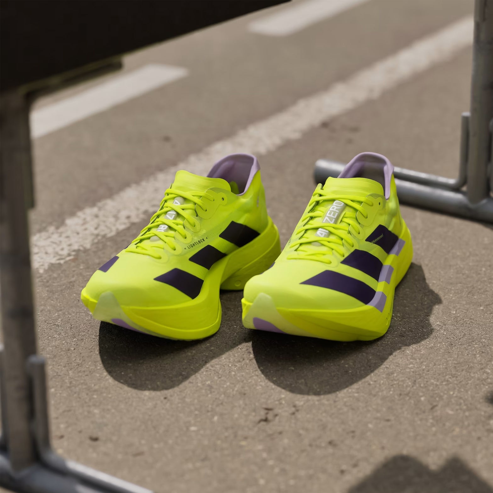 Men's Adizero Adios Pro 4 Running Shoes Solar Yellow / Aurora Plum / Powder Plum - Achilles Heel