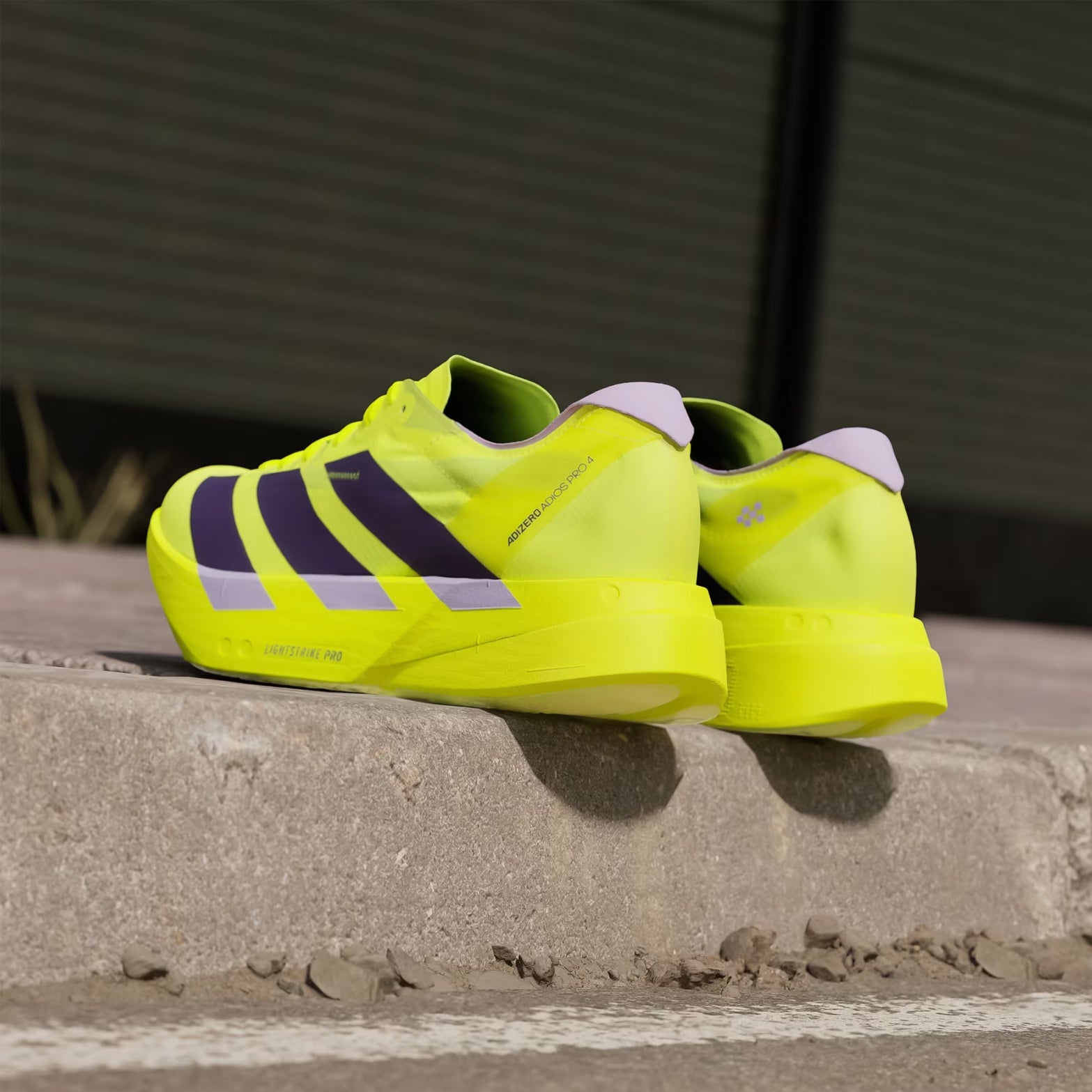 Men's Adizero Adios Pro 4 Running Shoes Solar Yellow / Aurora Plum / Powder Plum - Achilles Heel