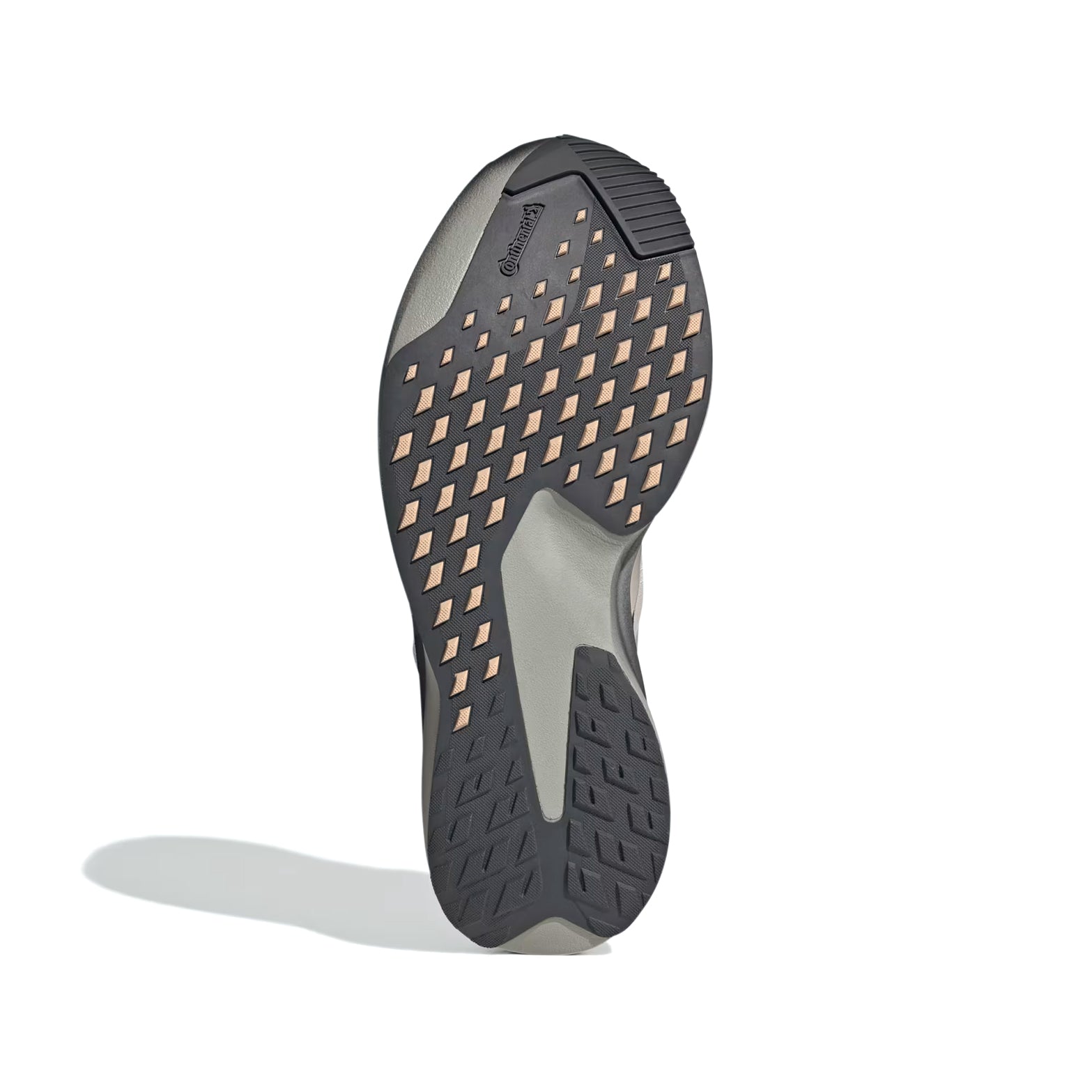 Men's adidas Adizero EVO SL ATR Running Shoes Light Brown Silver Pebble sole view displaying Continental rubber outsole with 1.5mm lugs for all-terrain traction