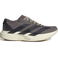 Men’s Adizero EVO SL Woven H.Koumori Running Shoe by Adidas in Charcoal, Night Grey, and Clear Sky, featuring three black stripes on the side and LIGHTSTRIKE PRO text on the midsole. Shown in a profile view facing right with a white sole.