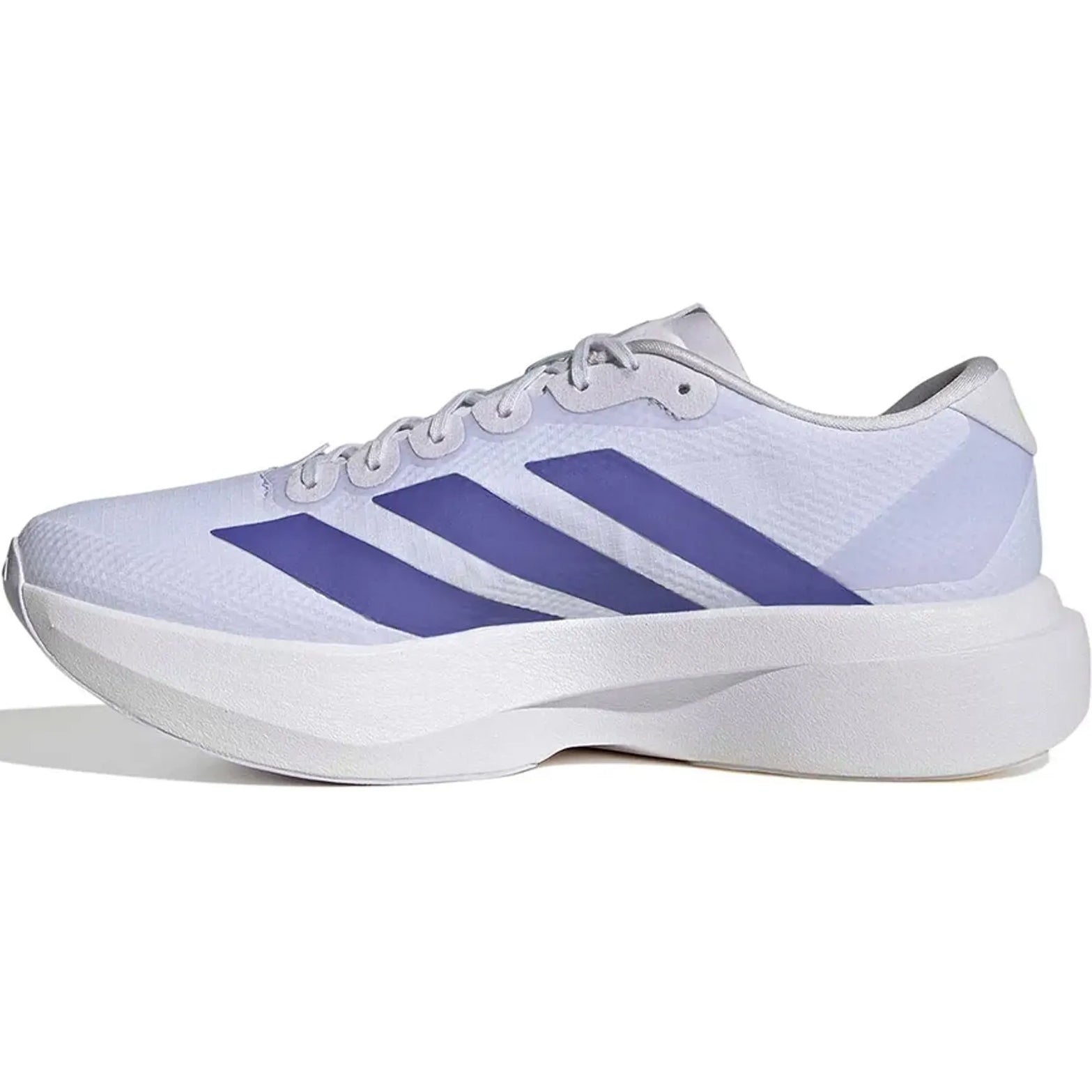 Men's adidas Adizero EVO SL Woven Running Shoes Frozen Purple Solar Purple Equipment Green inner side view showing responsive LIGHTSTRIKE PRO cushioning with Continental rubber outsole