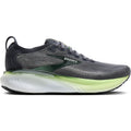 Brooks Adrenaline GTS 25 men's running shoe in Grey / Paradise Green / Spruce — outer view showing grey engineered mesh upper with paradise green and spruce accent detailing and DNA LOFT cushioning midsole profile
