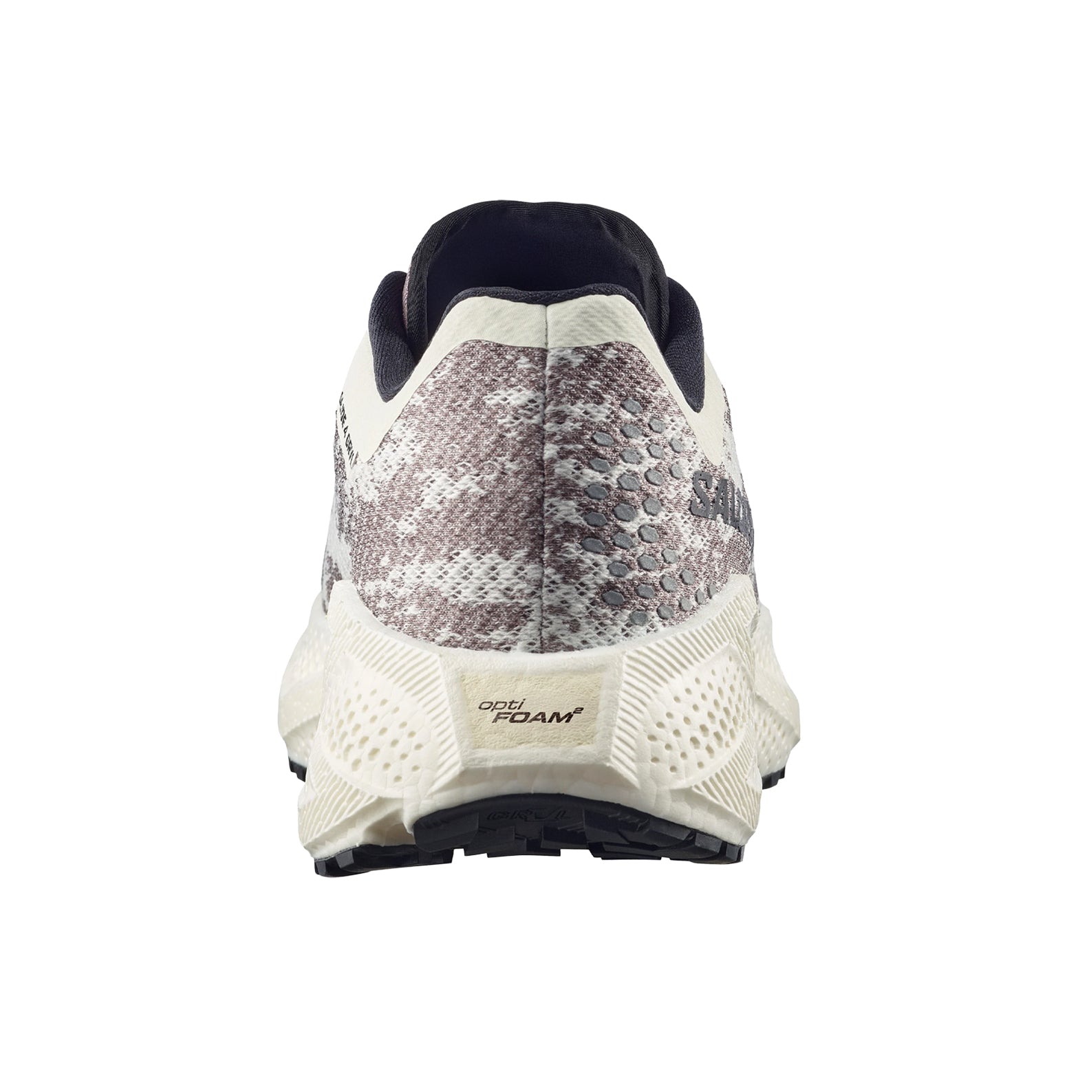 Men's Aero Glide 4 GRVL Running Shoes Vanilla Ice Black heel view with reverse camber geometry