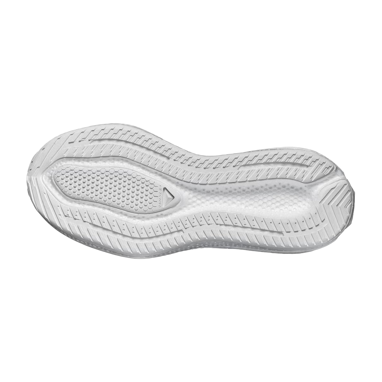 Men's Salomon Aero Glide 4 Running Shoes White White sole view displaying road-specific outsole with tarmac grip for city pavements and park running