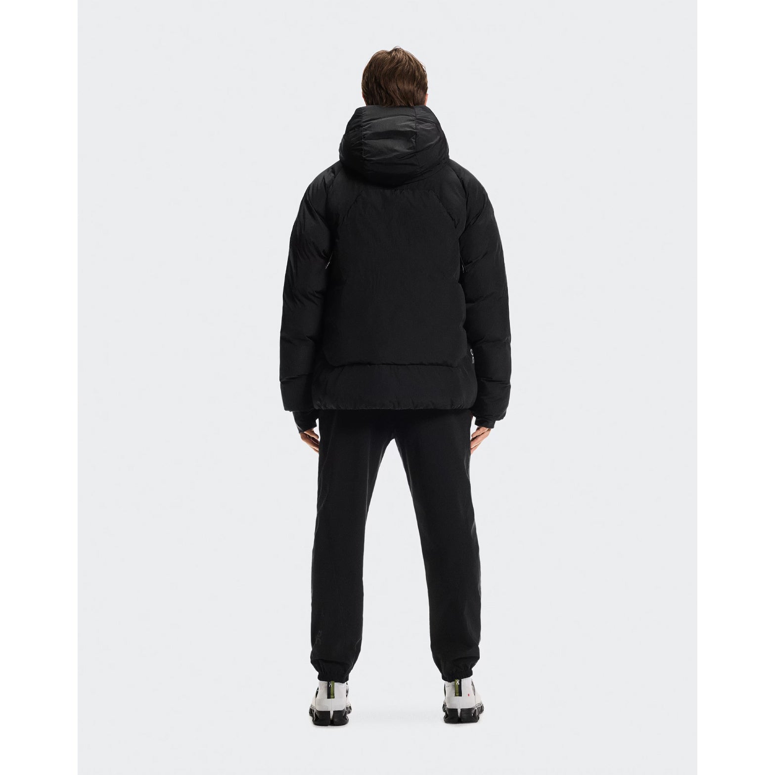 Men's All-Day Puffer Jacket Black full body back view with ventilation system 