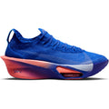 Men's Nike Alphafly 3 Running Shoes Racer Blue Atomic Pink Indigo Burst White outer side view showing dual Air Zoom units with ZoomX foam and full-length carbon fibre plate for elite marathon racing