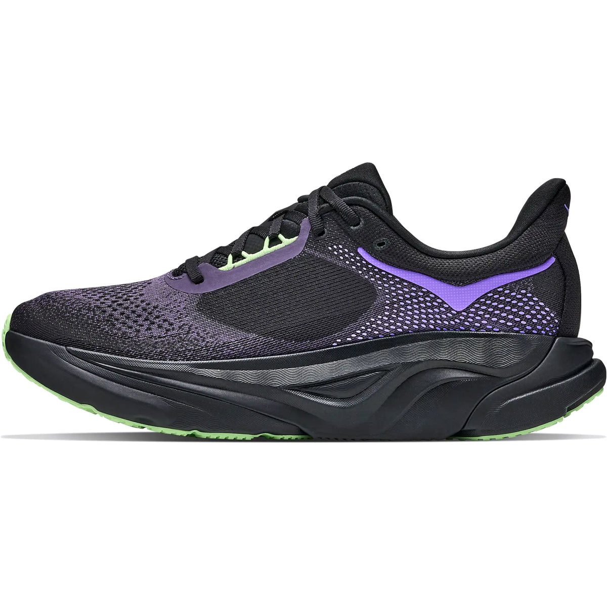 Men’s Arahi 9 Running Shoes Black / Squid Ink stability shoe with purple accents and a green outsole.