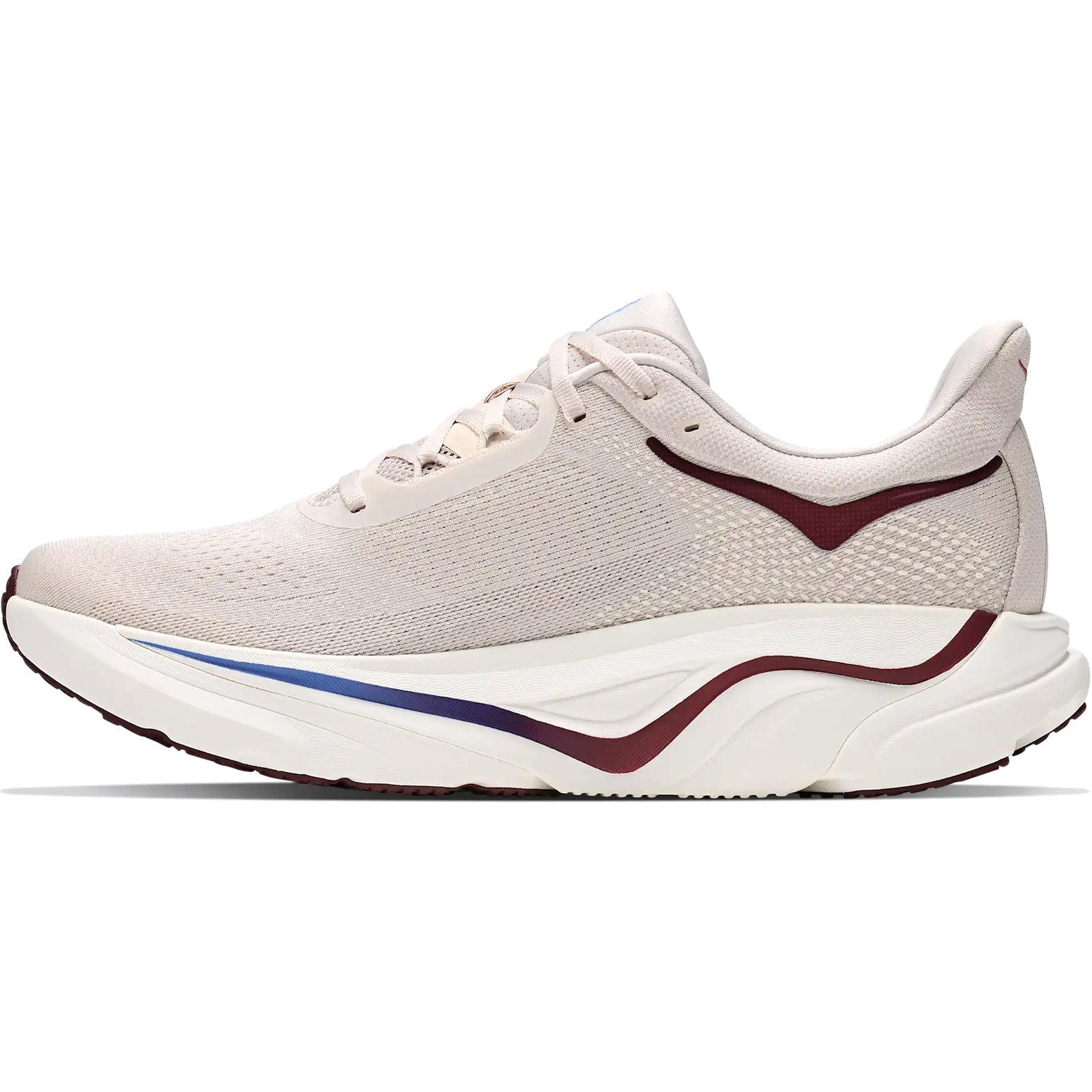 Men's HOKA Arahi 9 Running Shoes Stucco Grout inner side view showing H-Frame technology with tighter medial mesh support and dual-density EVA foam for smooth stable gait cycle