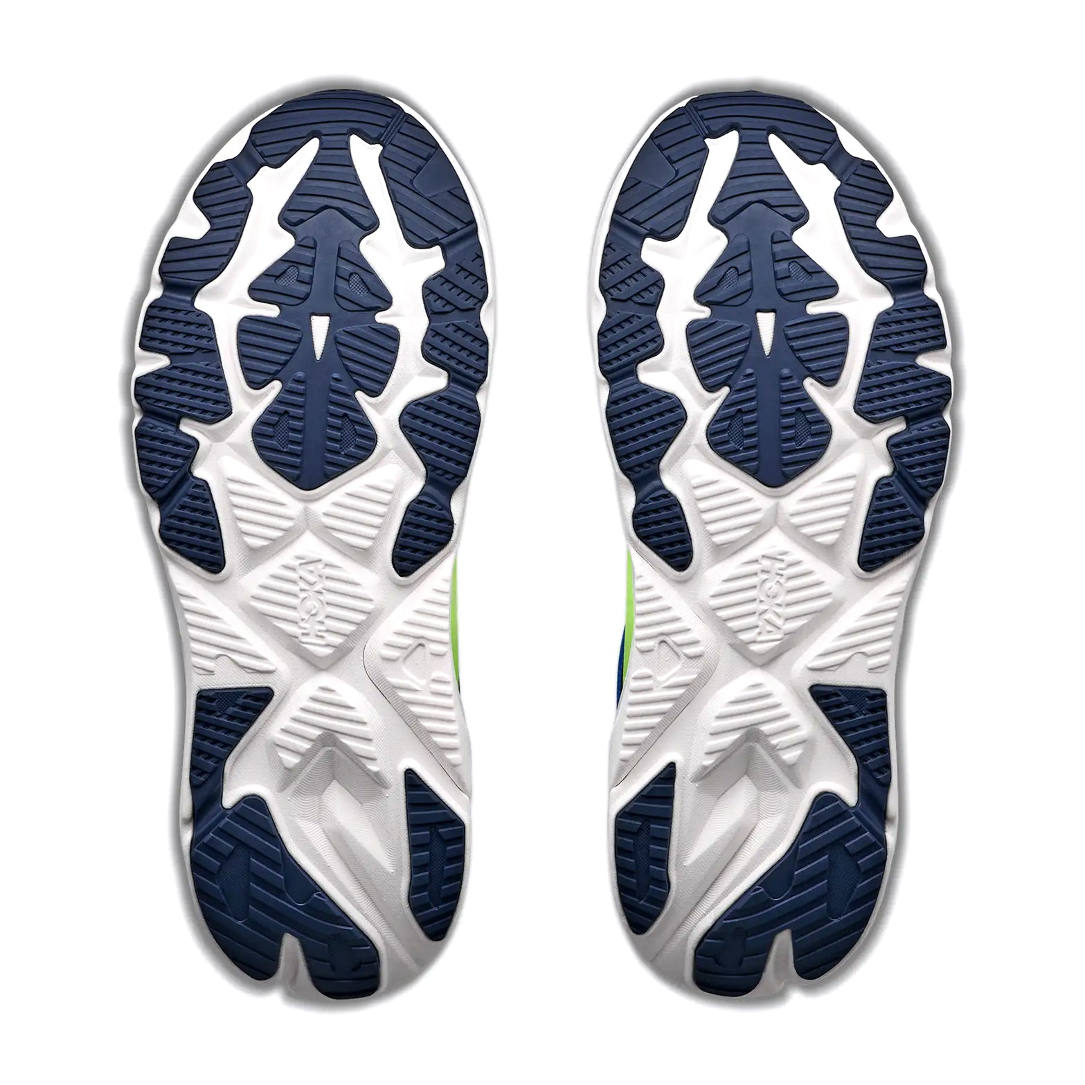 Men's HOKA Arahi 9 Running Shoes Virtual Blue Soft Cobalt sole view displaying super abrasion rubber outsole with podular design for enhanced durability in high-wear zones during daily training