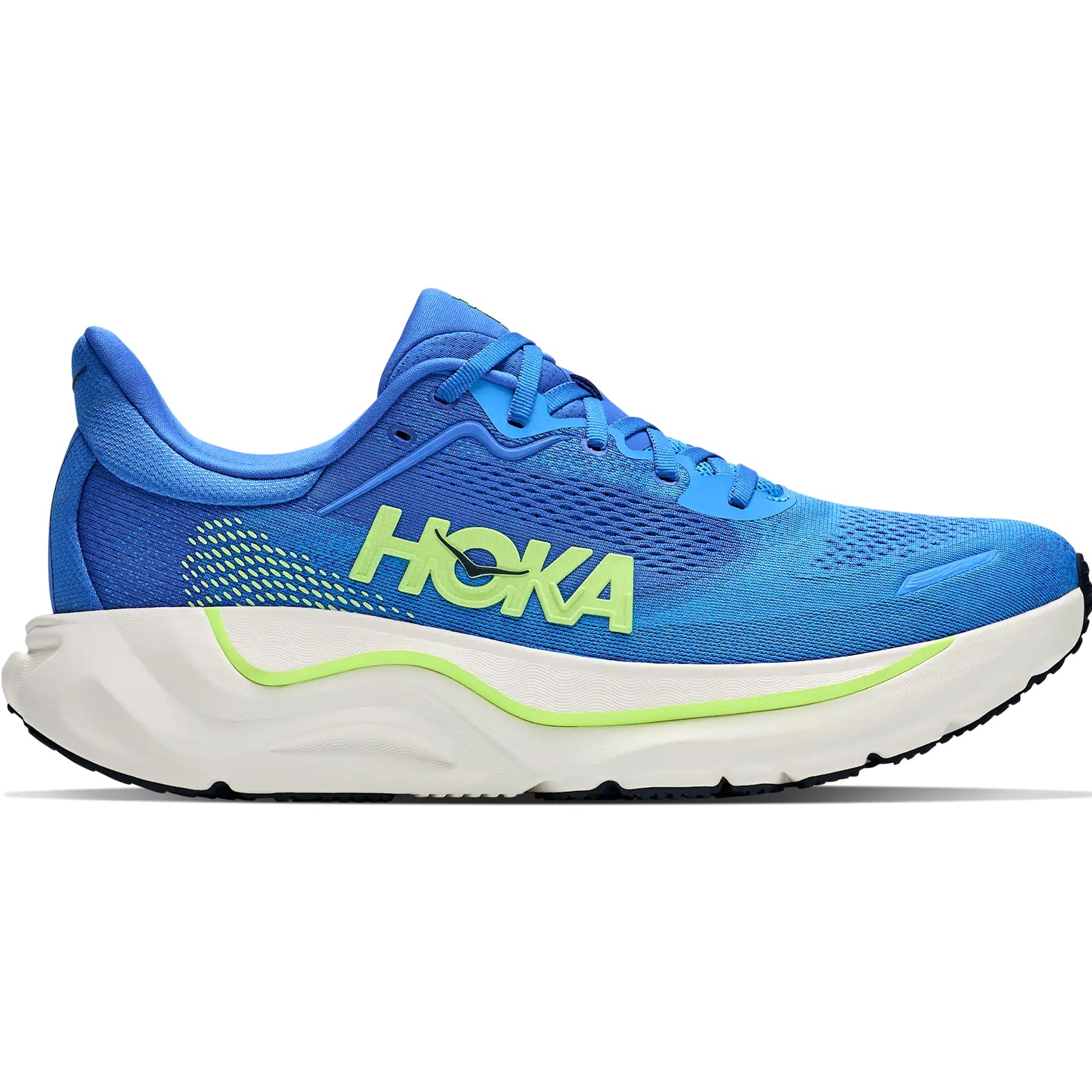 Men's HOKA Arahi 9 Running Shoes Virtual Blue Soft Cobalt outer side view showing enhanced H-Frame stability technology with dual-density compression moulded EVA foam for daily overpronation control