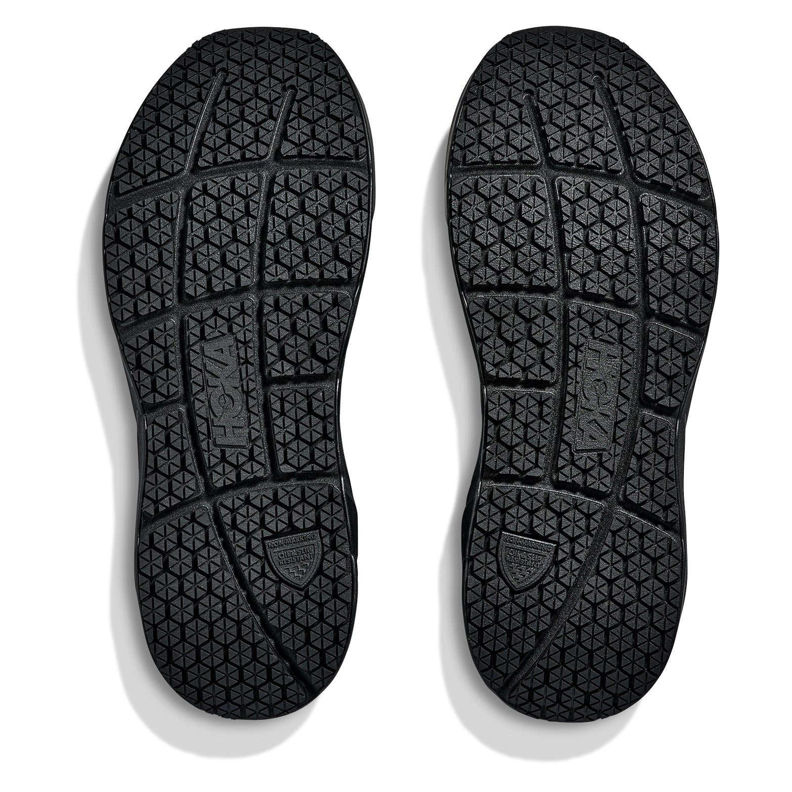 HOKA Arahi SR Black men's shoes - outsole view featuring slip-resistant tread pattern for workplace safety and traction