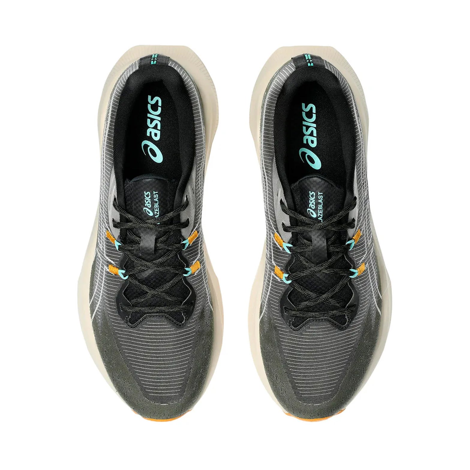 Men's ASICS Blazeblast Running Shoes Black Sandstorm top view showing lightweight breathable engineered woven upper for minimal weight and airflow during trail running