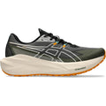 Men's ASICS Blazeblast Running Shoes Black Sandstorm outer side view showing FF BLAST MAX cushioning with forefoot trampoline pod and ASICSGRIP outsole for energetic bouncy trail running