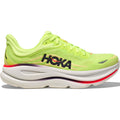 Men's HOKA Bondi 9 Running Shoes Neon Yuzu Sunlight outer side view showing super critically foamed EVA midsole with increased stack height and MetaRocker geometry