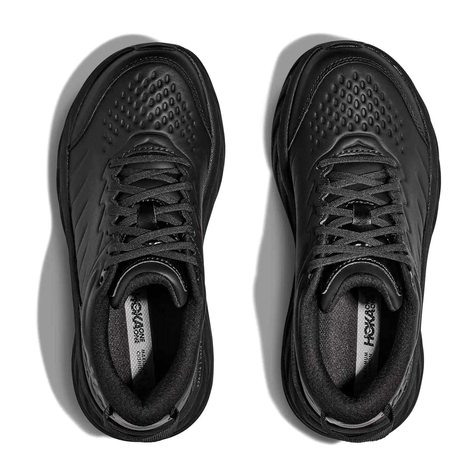 Men's HOKA Bondi SR Running Shoes Black Black top view showing water-resistant leather upper for workplace protection