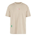 District Vision Short Sleeve Boxy Training Tee Beige front product view showing 139g breathable stretch fabric with relaxed boxy fit for athletic pursuits