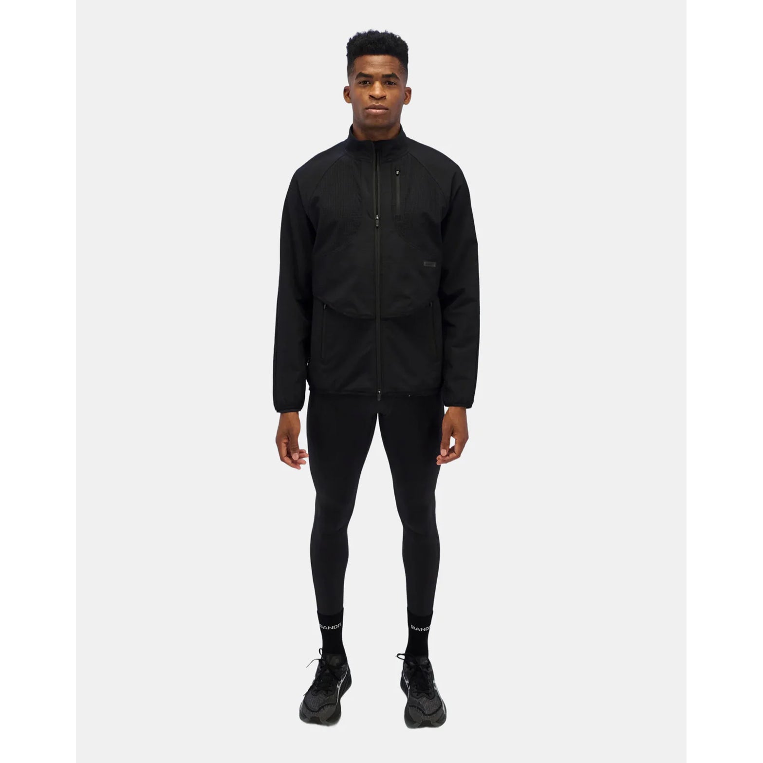 Bandit men's Brushed Stamina cold weather running tights in black full body front view on model 