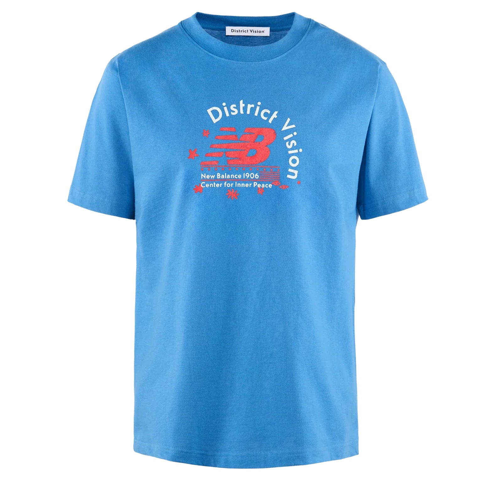 District Vision California Cotton Tee men's in NB Vintage Blue — front product shot showing relaxed fit silhouette, NB graphic print and vintage blue pigment dye stone wash cotton construction
