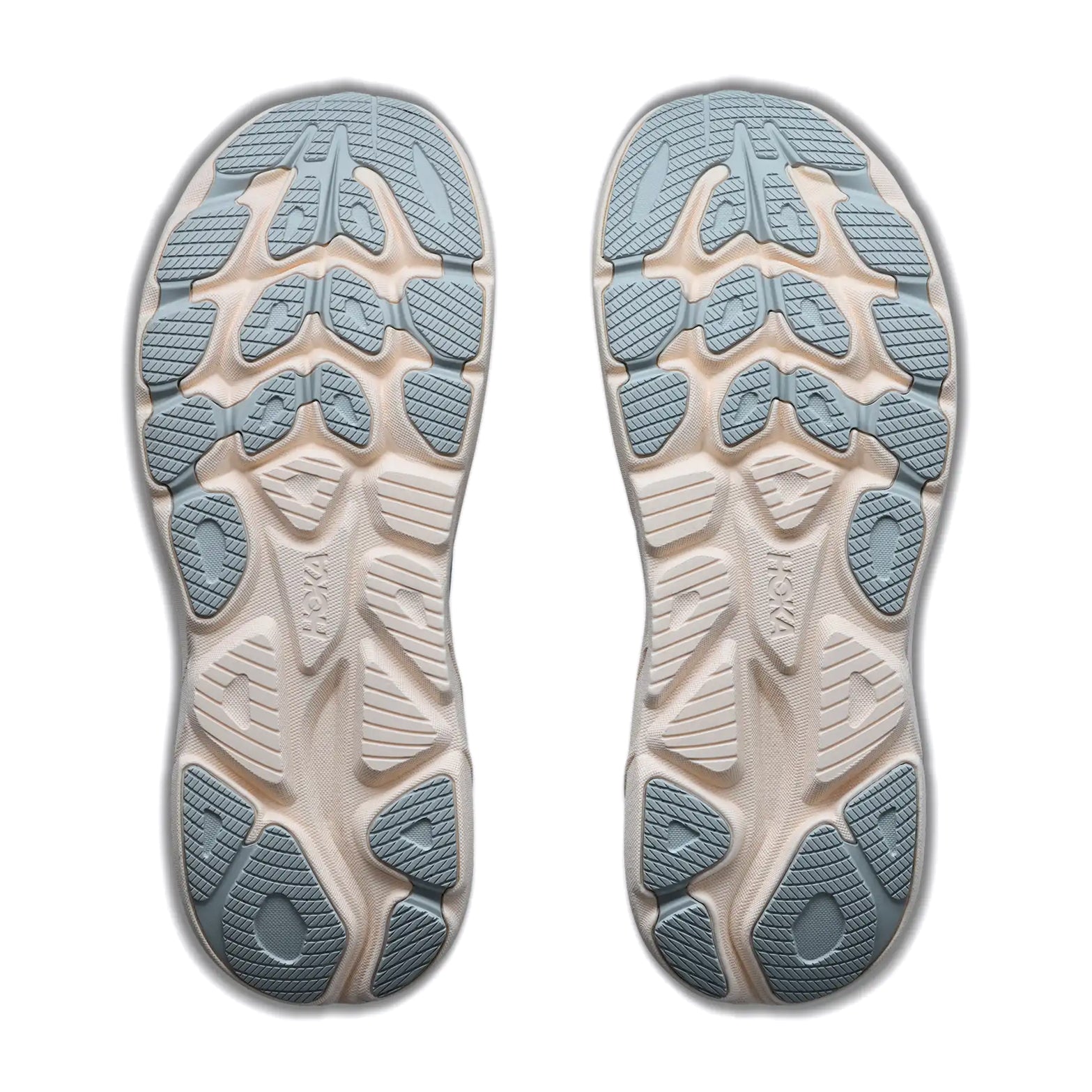 Men's HOKA Clifton 11 Running Shoes Stardust Alabaster sole view displaying durable abrasion rubber outsole with MetaRocker geometry for smooth transitions during daily training