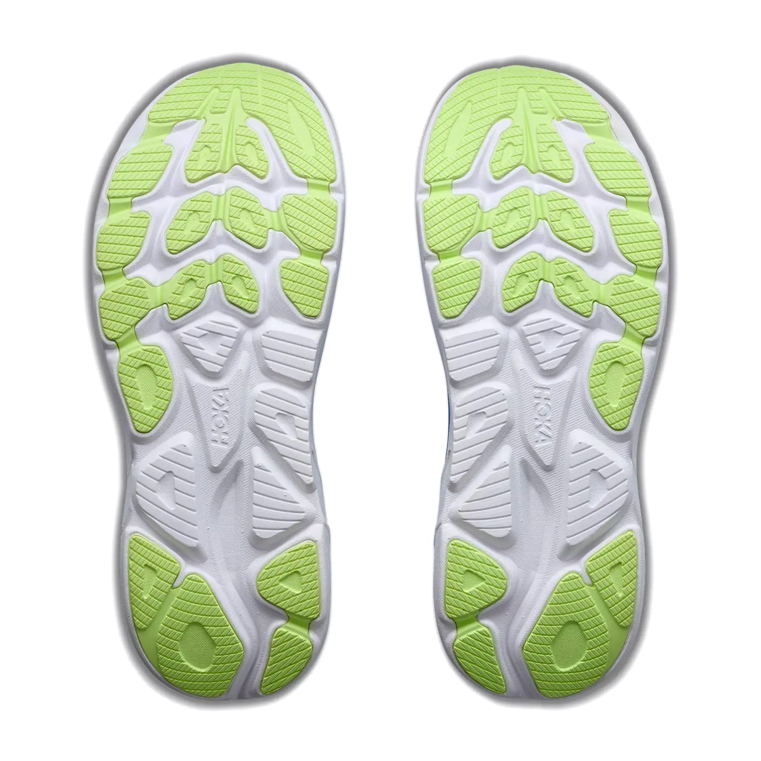 Men's HOKA Clifton 11 Running Shoes Virtual Blue Soft Cobalt sole view displaying durable abrasion rubber outsole with MetaRocker geometry for smooth transitions during daily training