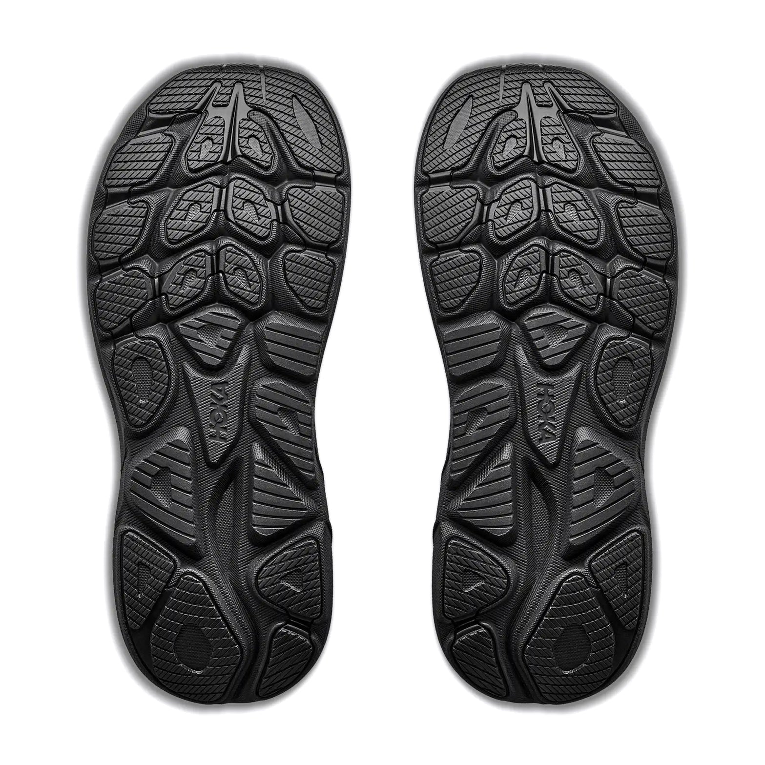 Men's HOKA Clifton 11 Running Shoes White Black sole view displaying durable abrasion rubber outsole with MetaRocker geometry for smooth transitions during daily training