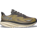 Men's HOKA Clifton 9 GORE-TEX Running Shoes Gravel Eggshell outer side view showing GORE-TEX Invisible Fit construction and creel jacquard knit upper