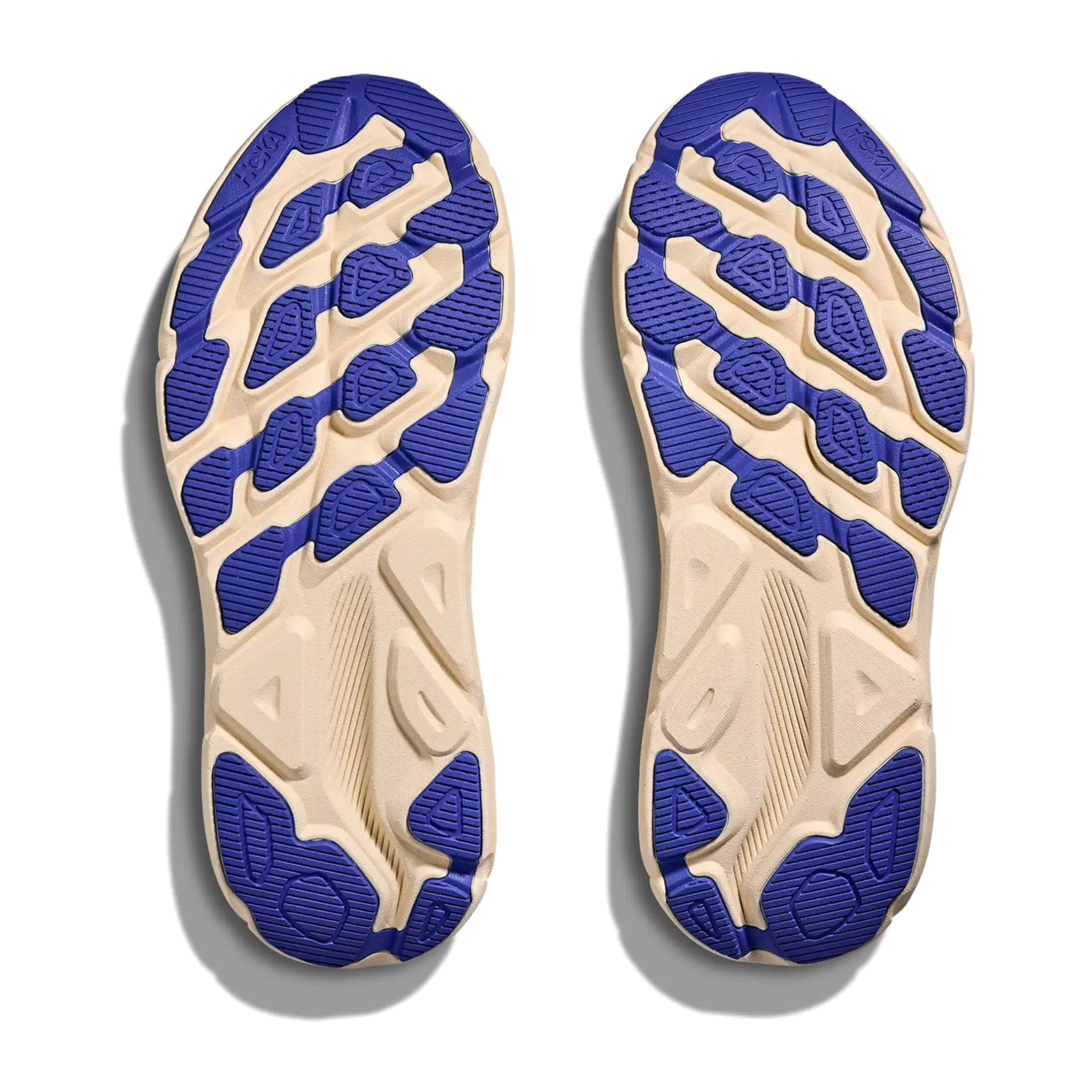 Men's HOKA Clifton 9 GORE-TEX Running Shoes Gravel Eggshell sole view displaying Durabrasion rubber outsole with weather-ready traction pods