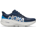 Men's HOKA Clifton Pro Running Shoes Varsity Navy Soft Cobalt outer side view showing PROGLIDE+ series SCF foam with aggressive MetaRocker geometry for lively daily road running
