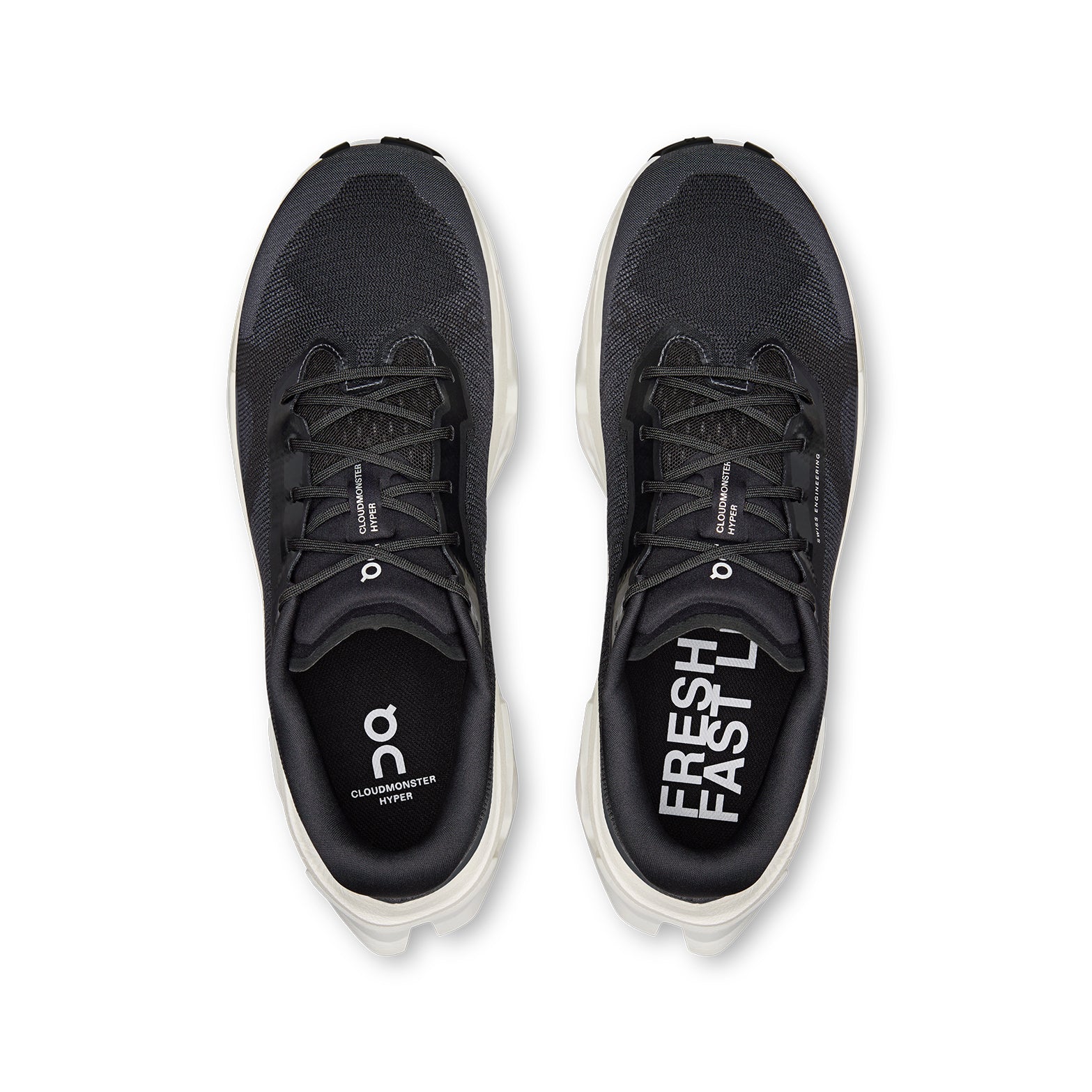 Men's On Cloudmonster 3 Hyper Running Shoes Black Ivory top view showing engineered mesh upper with breathability and soft internal lining