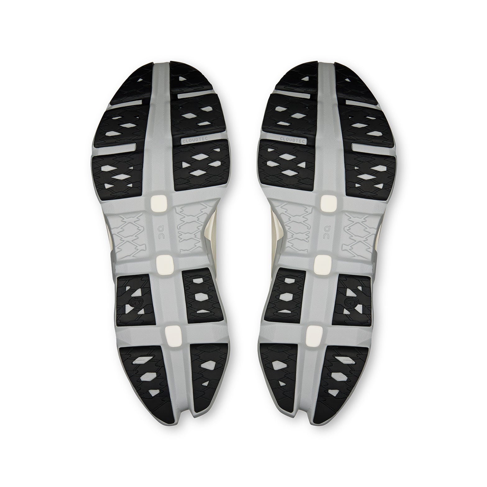 Men's On Cloudmonster 3 Hyper Running Shoes Glacier Black sole view displaying grippy rubber compound outsole and dual-layer CloudTec cushioning pods