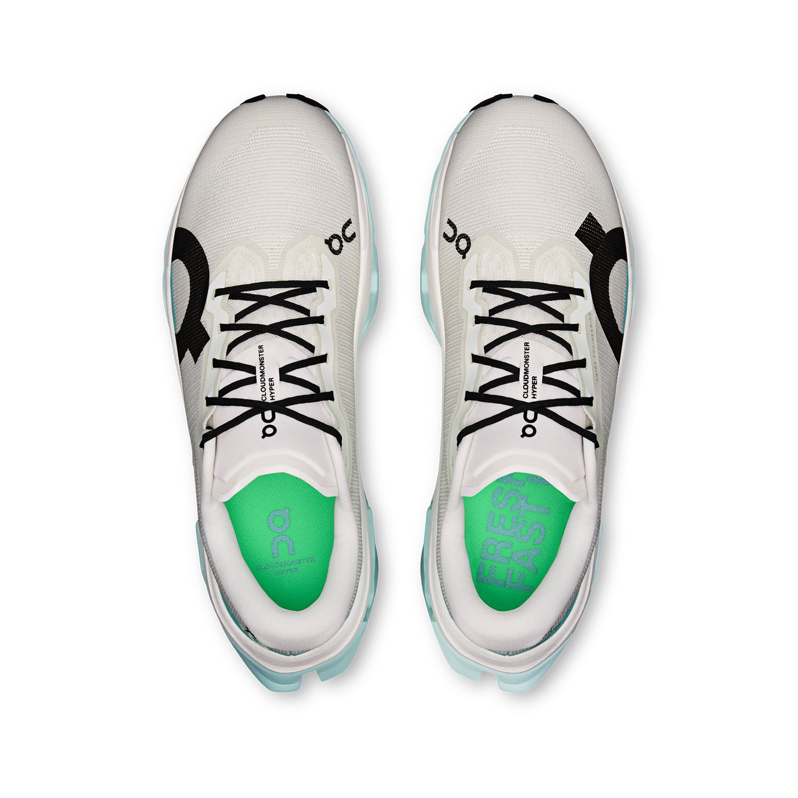 Men's On Cloudmonster 3 Hyper Running Shoes Ivory Flurry top view showing engineered mesh upper with soft internal lining for breathable comfortable super trainer performance