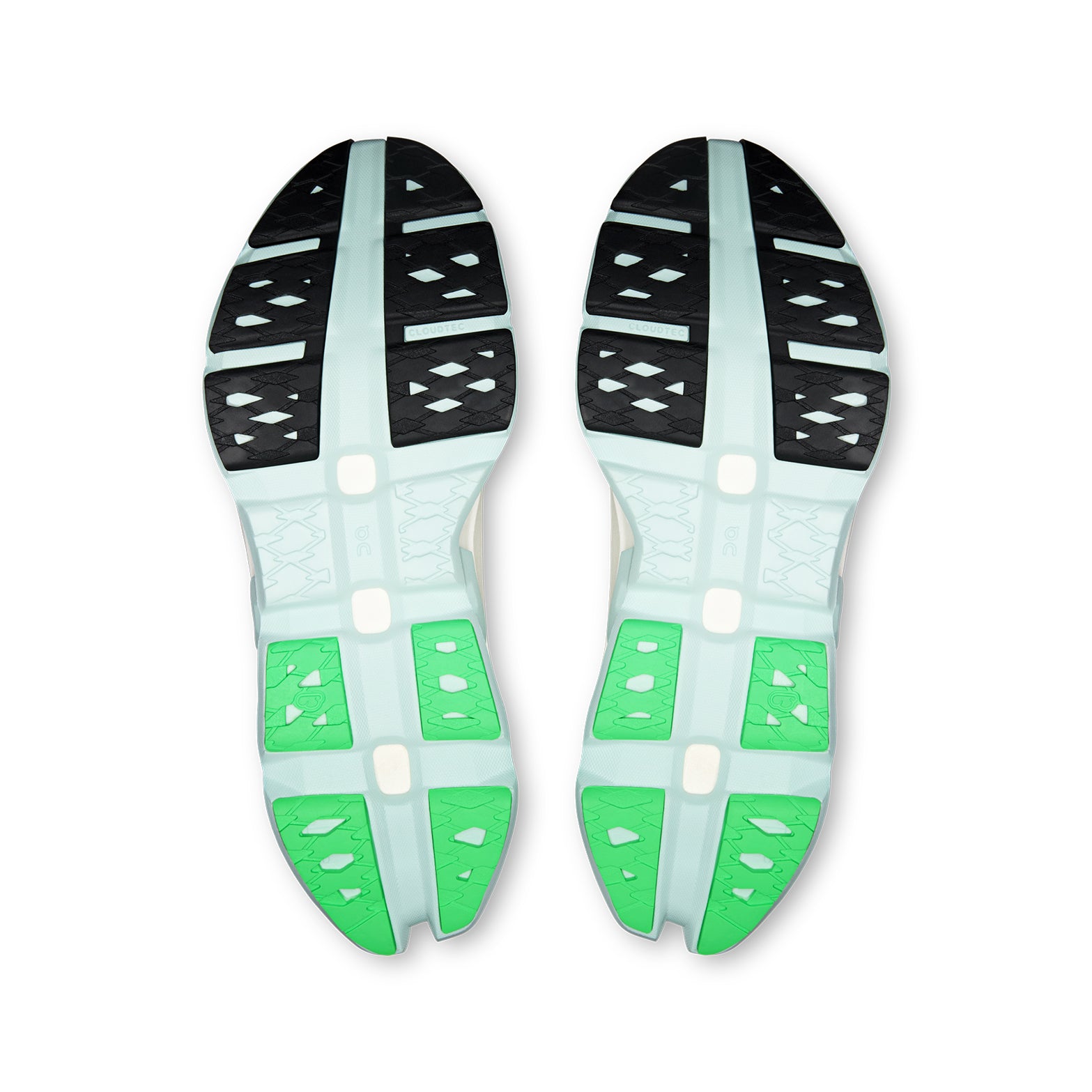 Men's On Cloudmonster 3 Hyper Running Shoes Ivory Flurry sole view displaying grippy rubber compound outsole with enhanced rocker shape for traction across varied surfaces during long runs