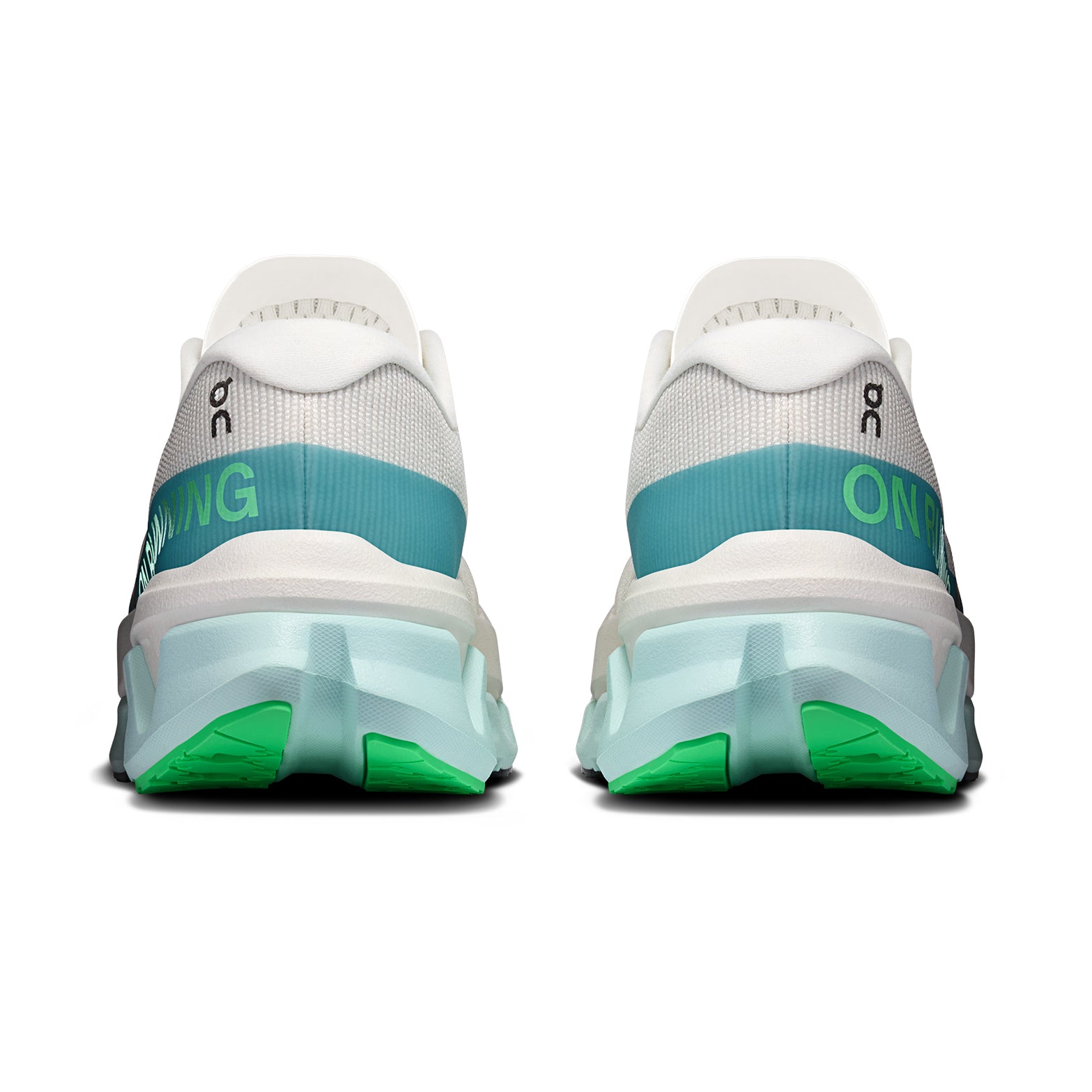 Men's On Cloudmonster 3 Hyper Running Shoes Ivory Flurry heel view showing re-engineered heel construction with dual-layer Helion foam for locked-in fit during multi-hour efforts