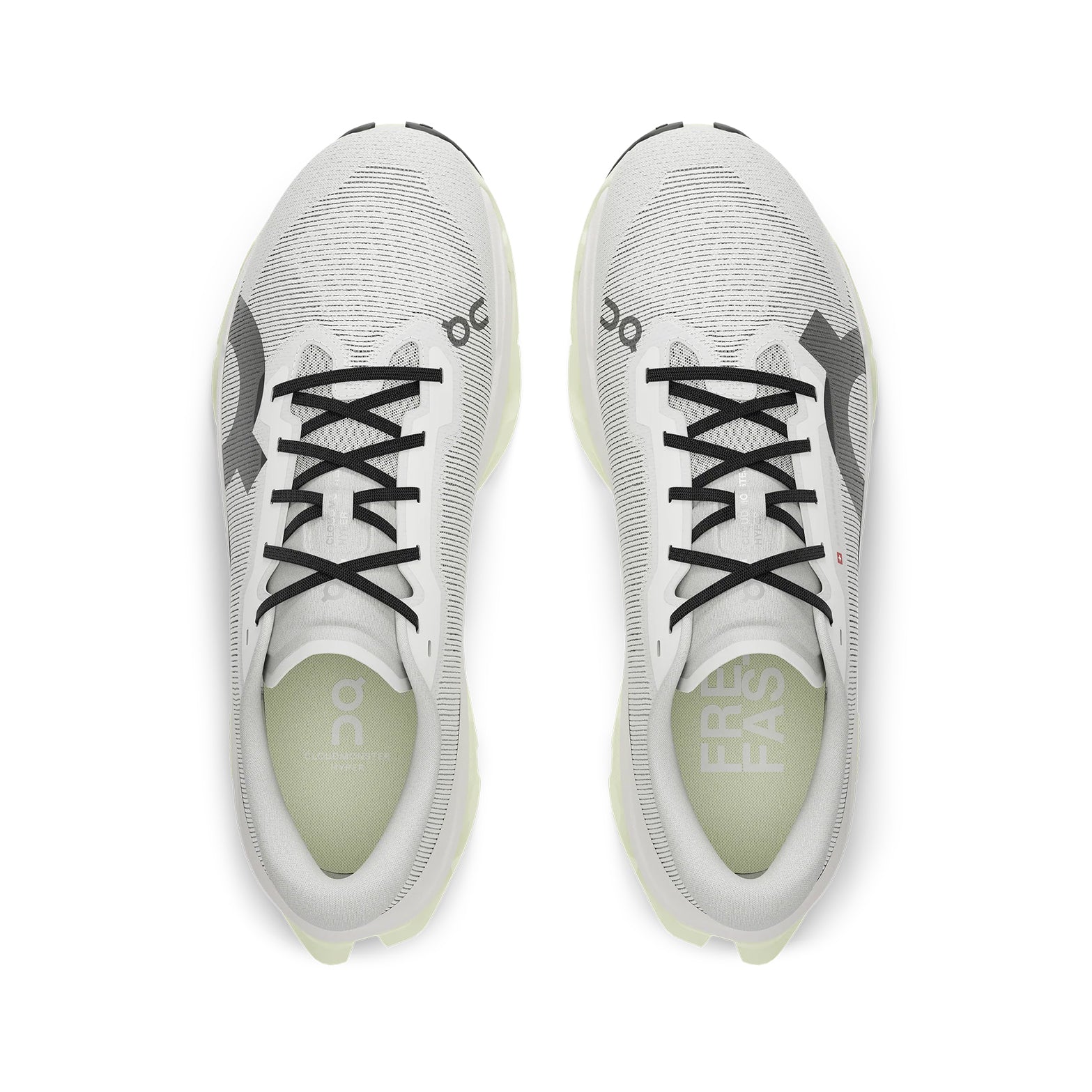 On Cloudmonster 3 Hyper LS men's running shoe in Ivory / Linen — top-down view showing ivory LightSpray™ seamless one-piece upper with sock-like fit and lace closure with linen detailing